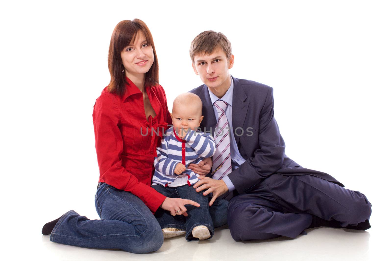 Happy Family posing together isolated on white