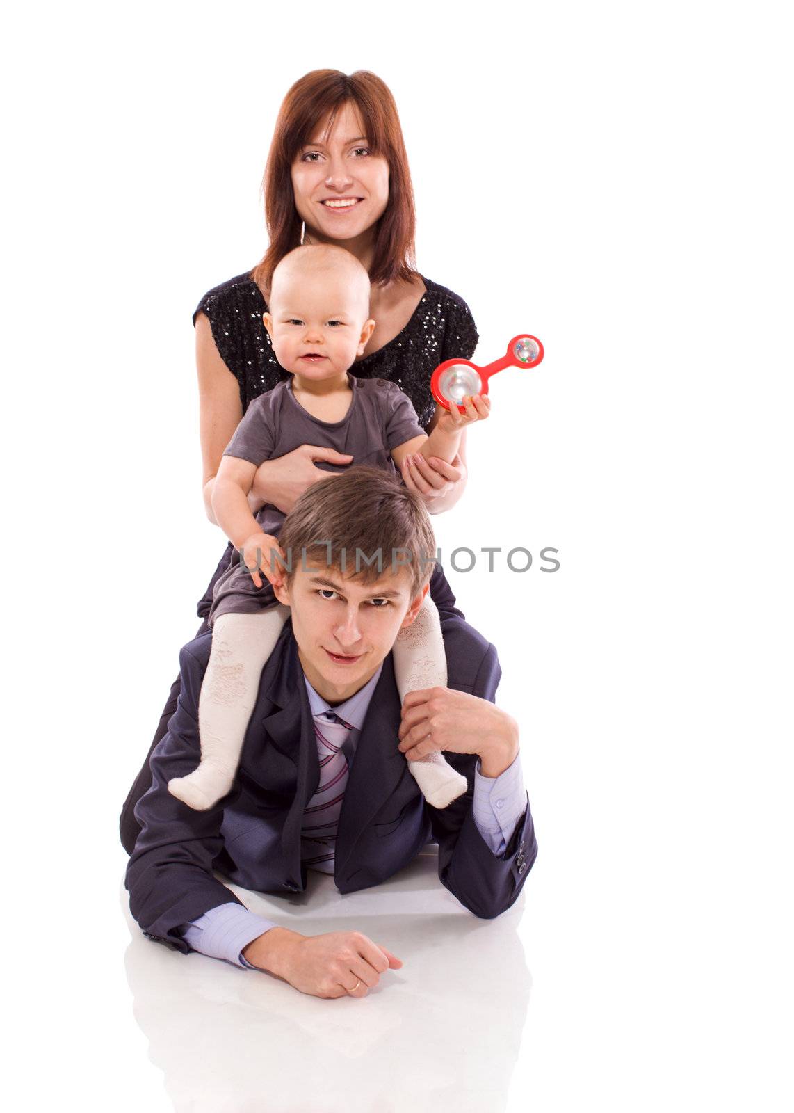 Happy Family posing together isolated on white