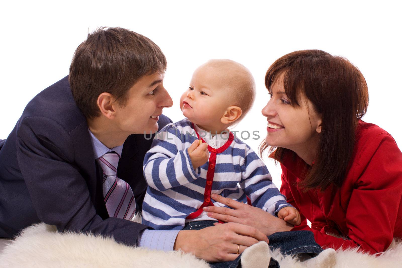 Happy Family posing together isolated on white