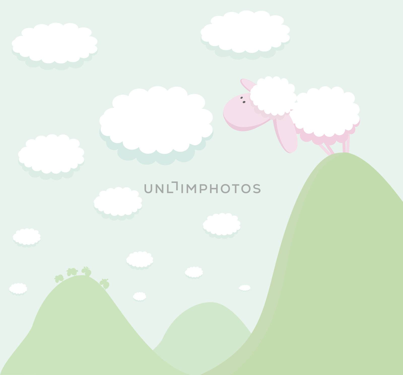 Sheep standing on top of a mountain looking at the cloud
