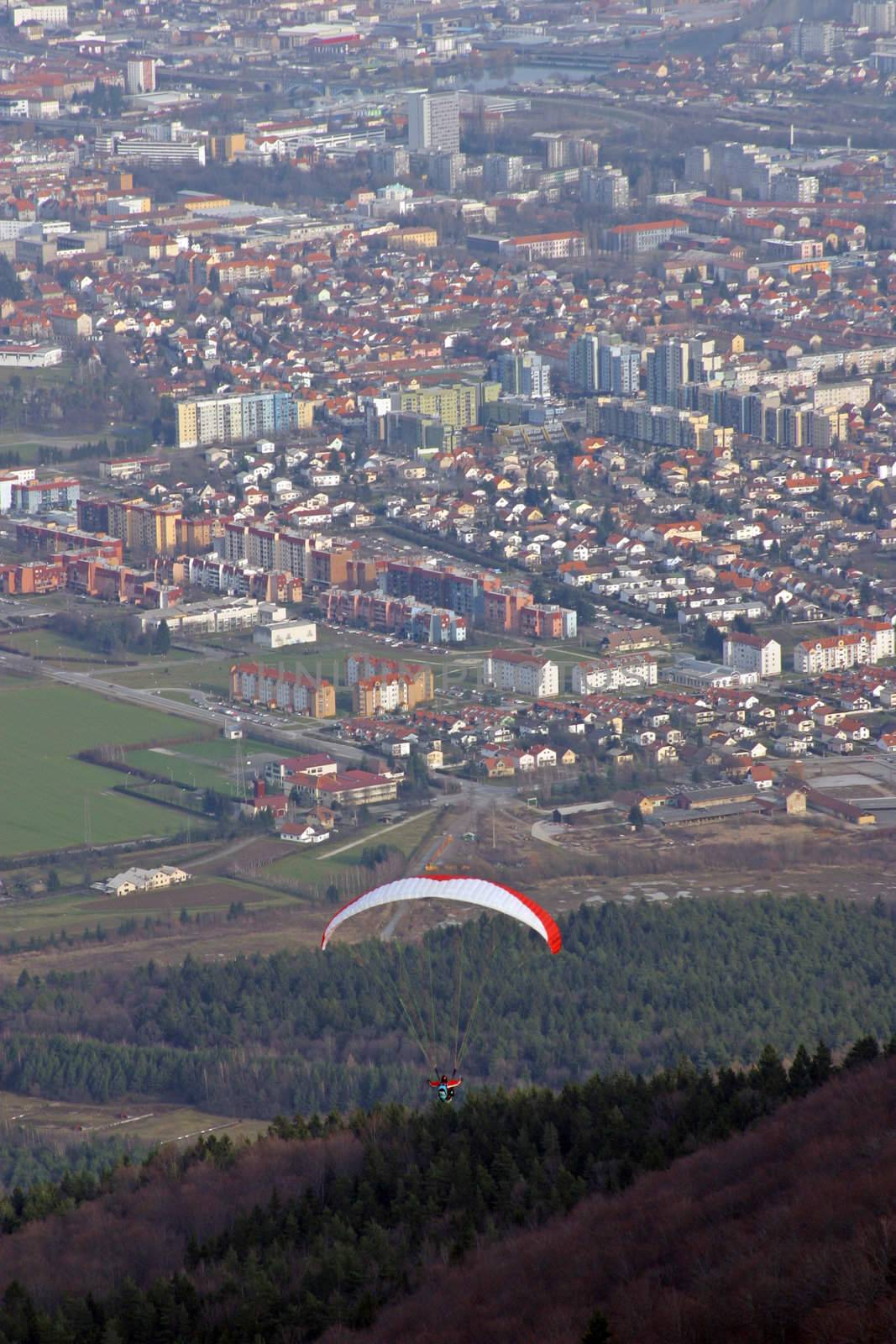 Paragliding above Maribor city, Slovenia by atlas