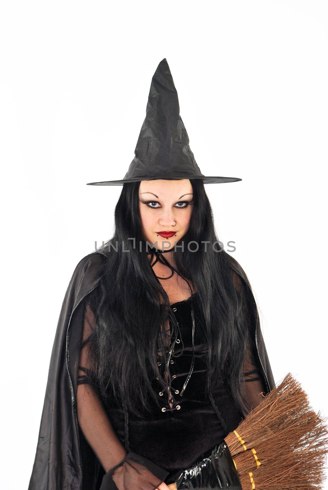 Witch in hat with Broomstick