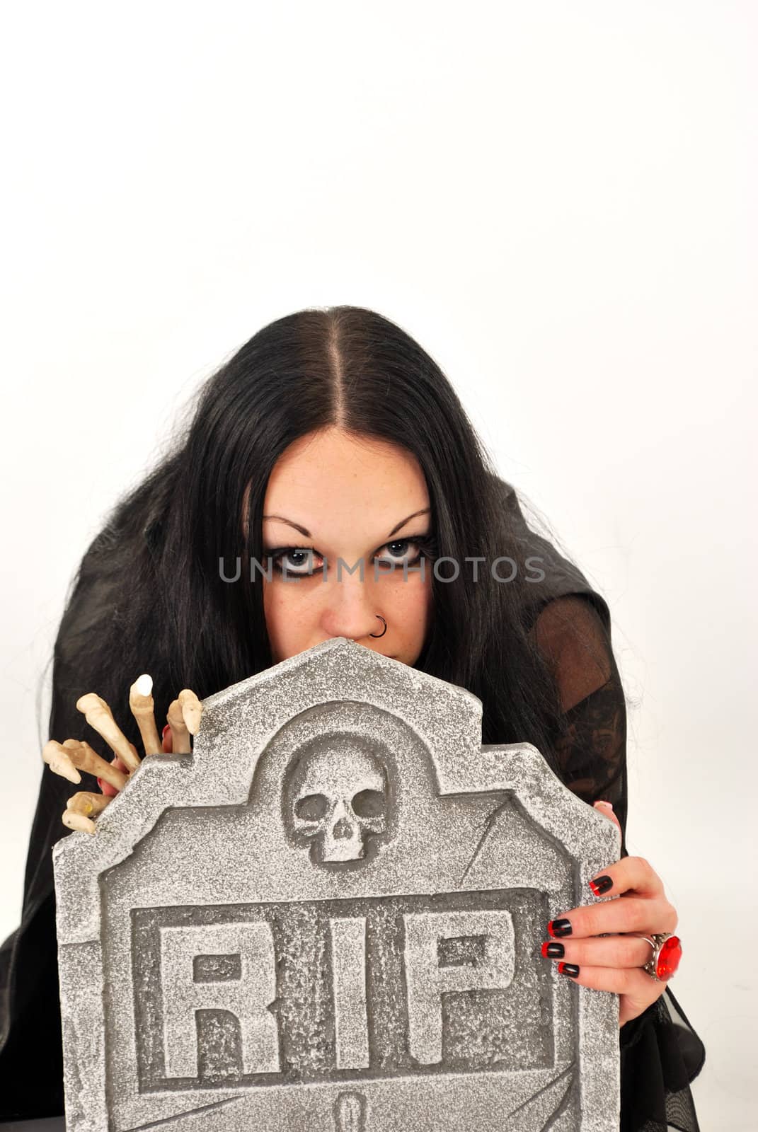 Gothic girl looking over grave by pauws99