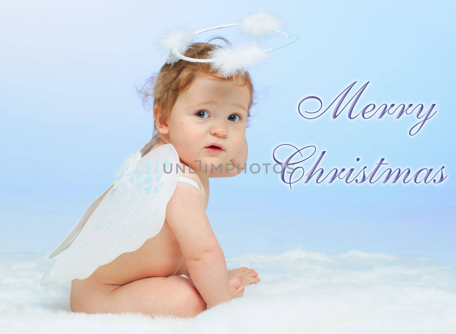 Christmas theme: Little Angel - portrait of a baby boy with angel wings
