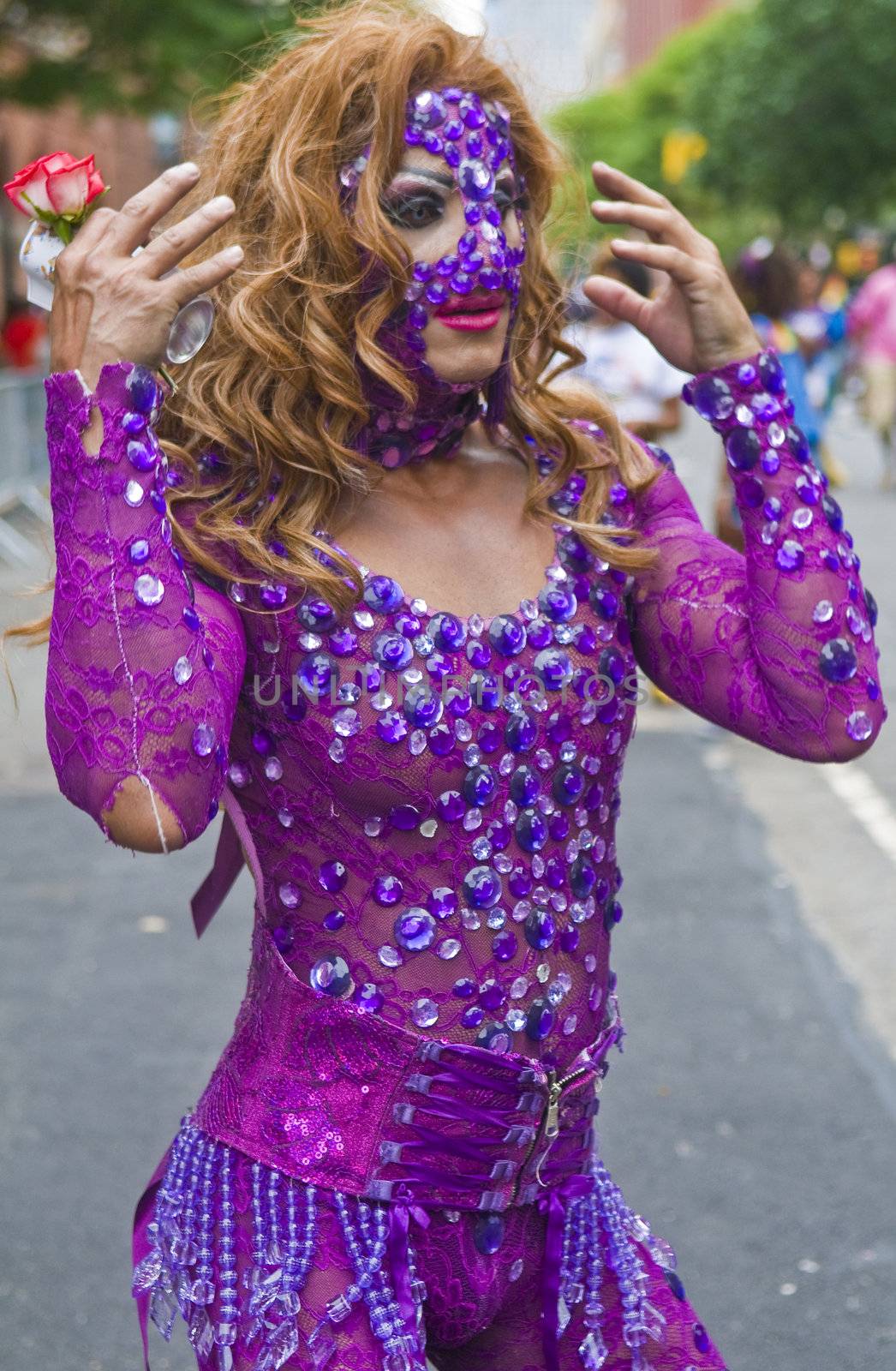 NEW YORK -  JUNE 26 : An unidentified participant celebrates gay pride parade after passing the same sex marrige bill in New York city on June 26 2011.