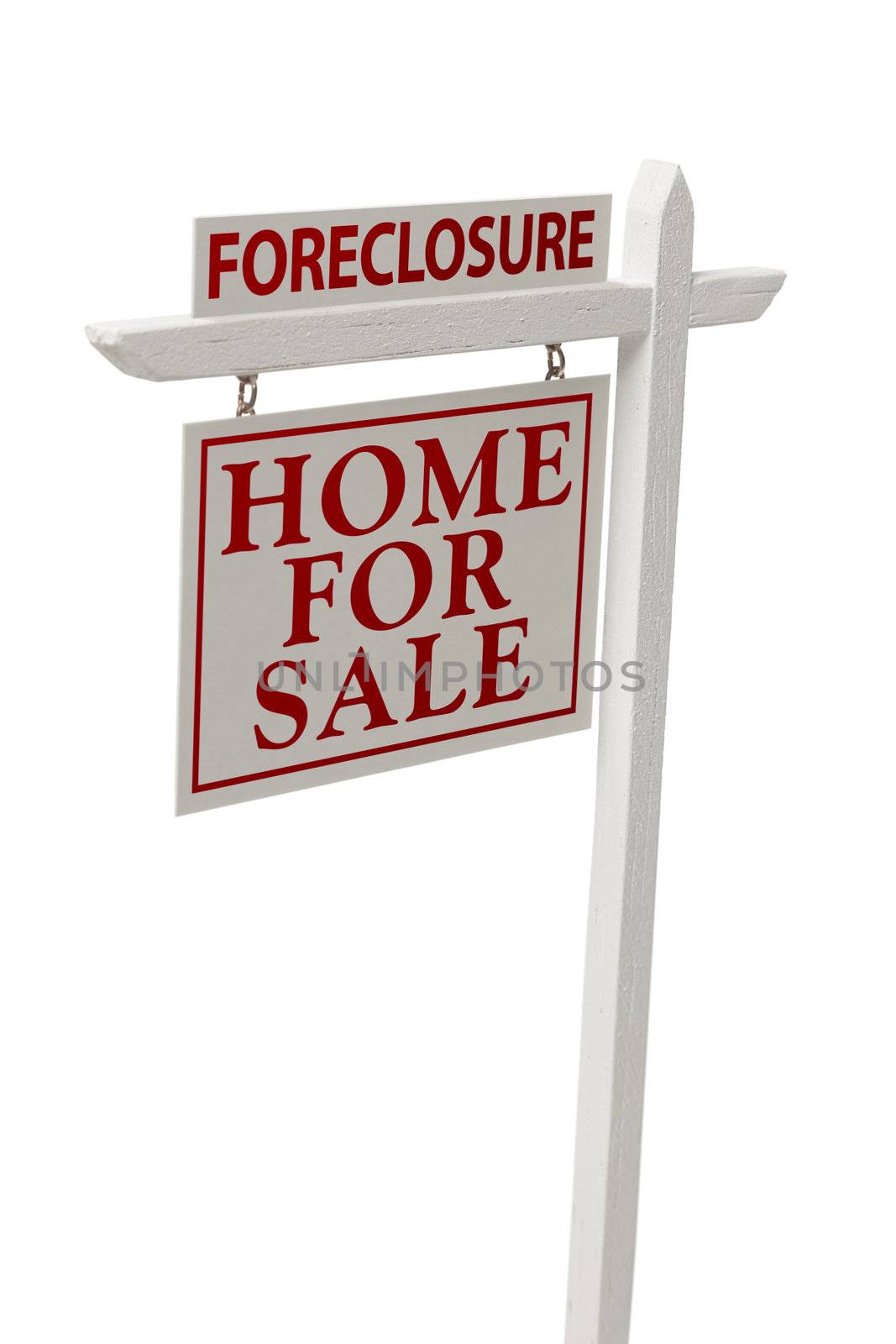 Foreclosure For Sale Real Estate Sign Isolated on a White Background with Clipping Path.