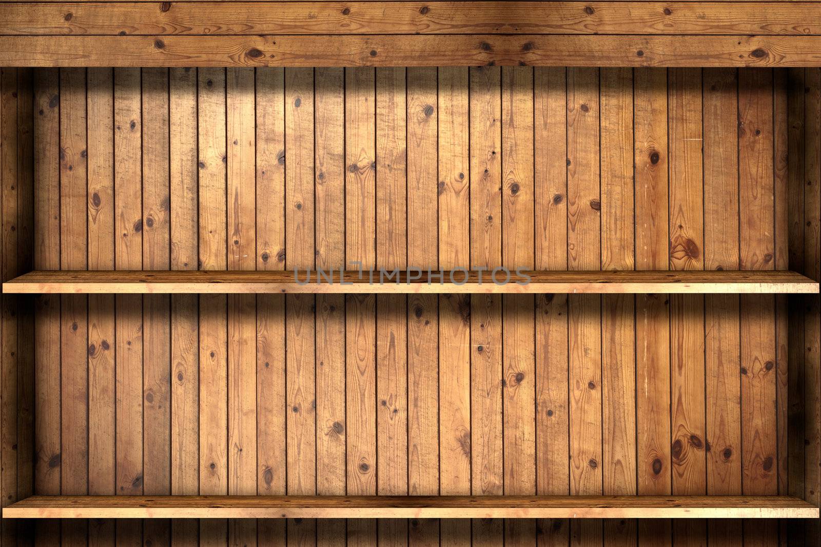 Wooden book Shelf use for background by Suriyaphoto