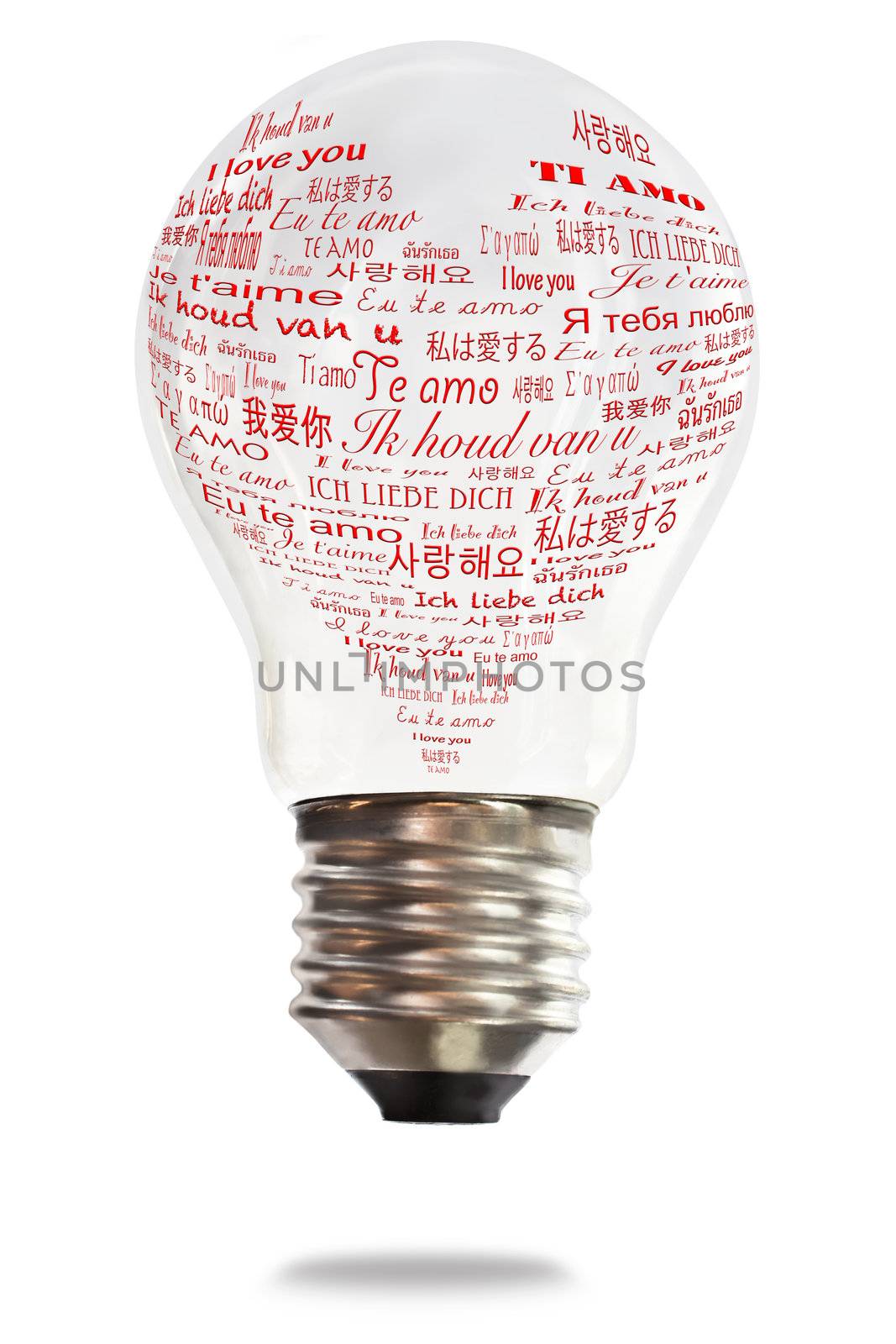 light bulb with international love words by Suriyaphoto