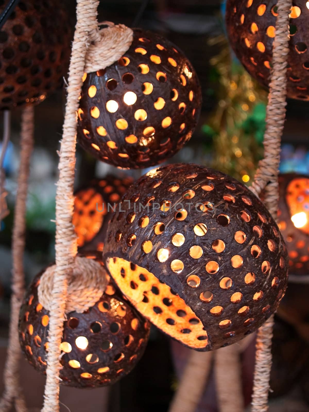 Lamp make from coconut shell and rope