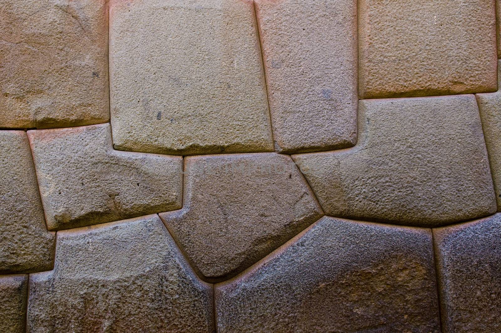 a details on one of the Inca walls in Cusco Peru