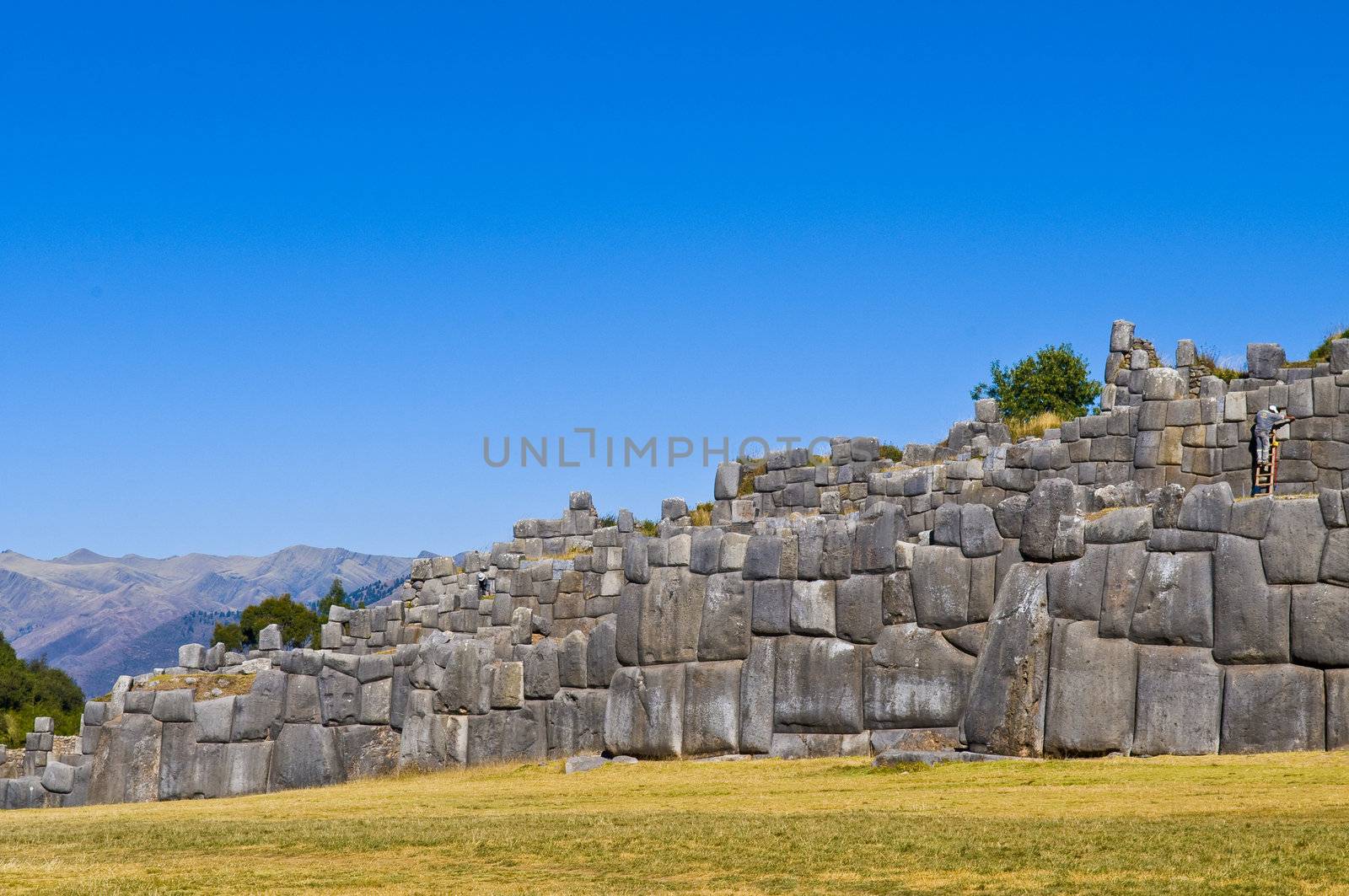 Ancient Sacsayhuaman , Incan ruins outside of Cusco Peru