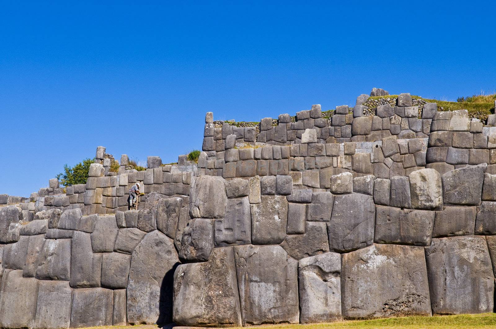 Ancient Sacsayhuaman , Incan ruins outside of Cusco Peru