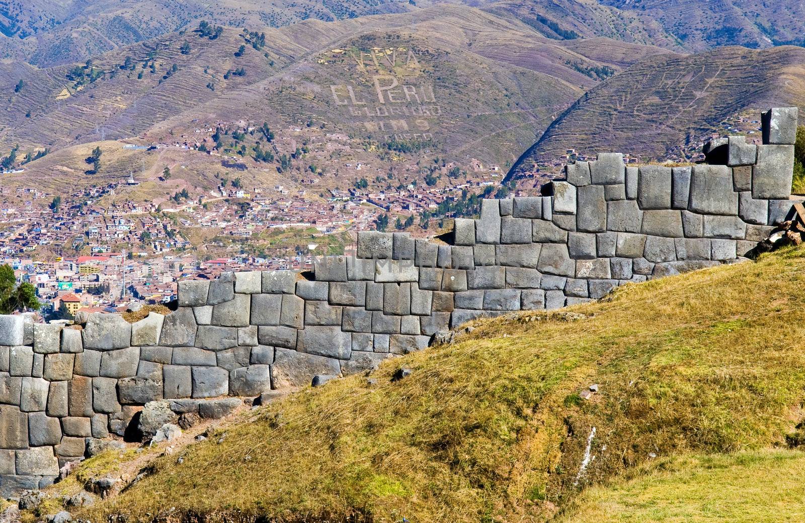 Ancient Sacsayhuaman , Incan ruins outside of Cusco Peru