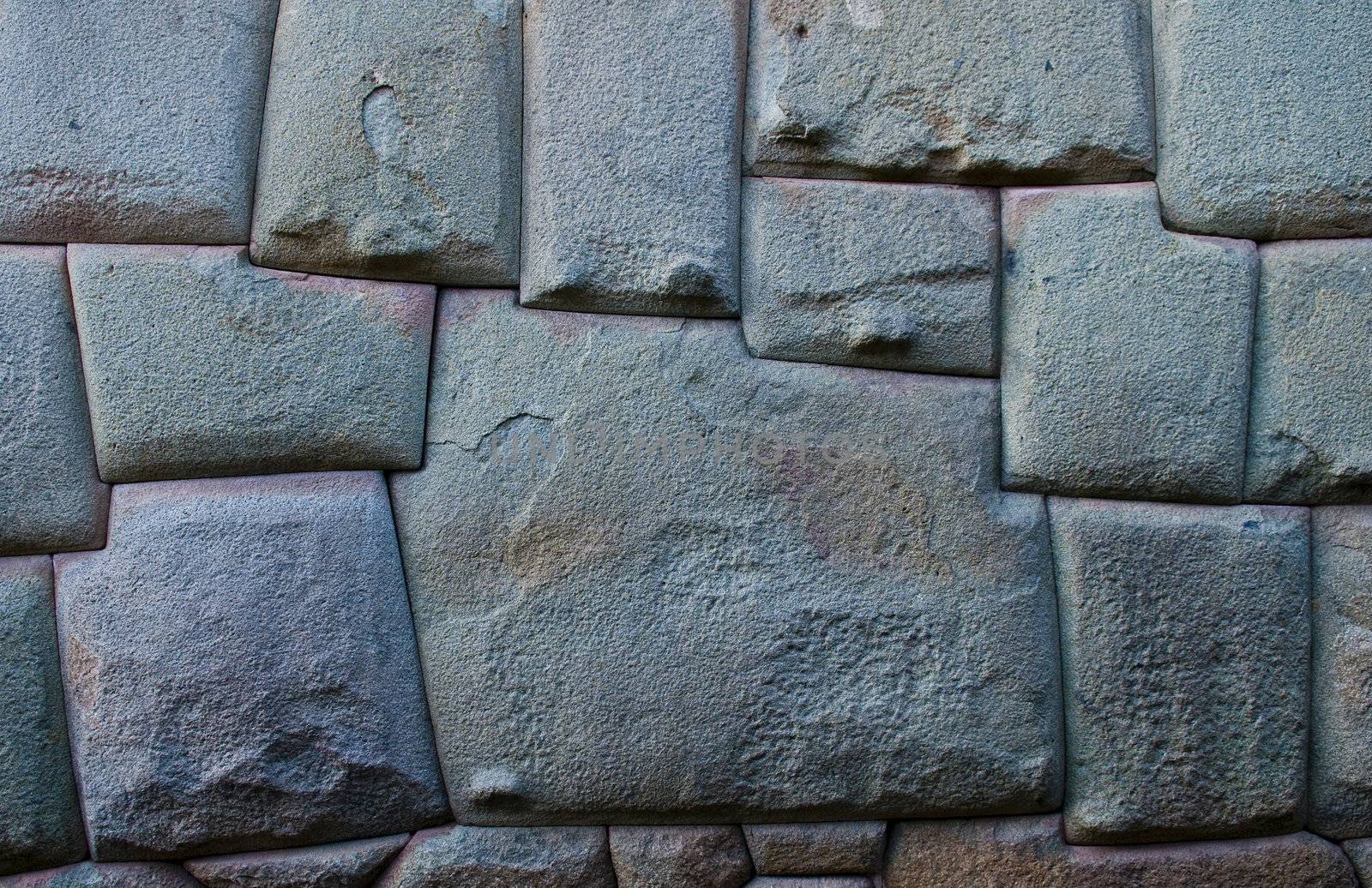 a details on one of the Inca walls in Cusco Peru