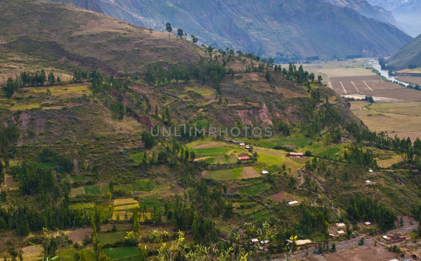 view of the Sacred valley in the Peruvian Andes