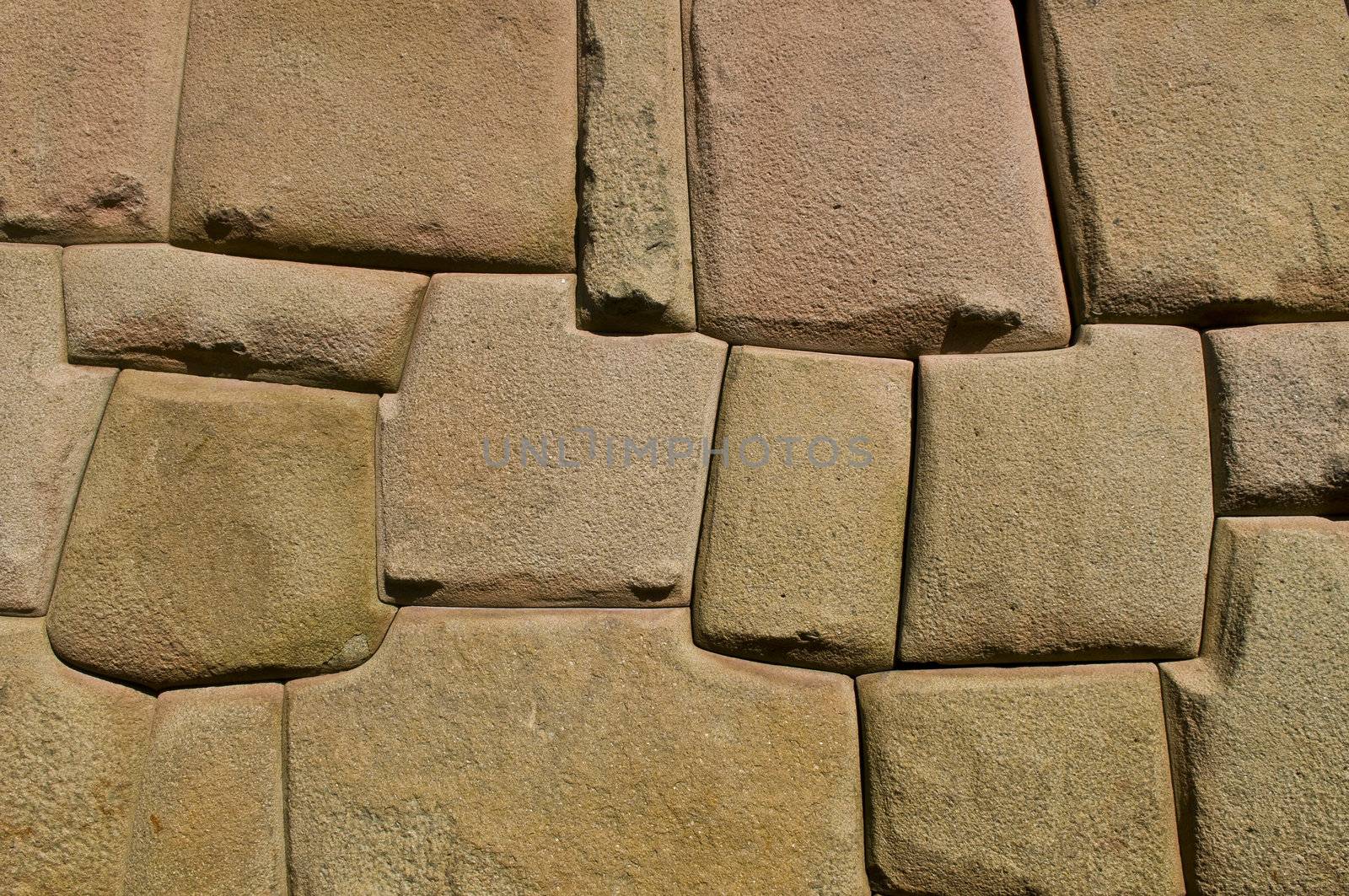 a details on one of the Inca walls in Cusco Peru