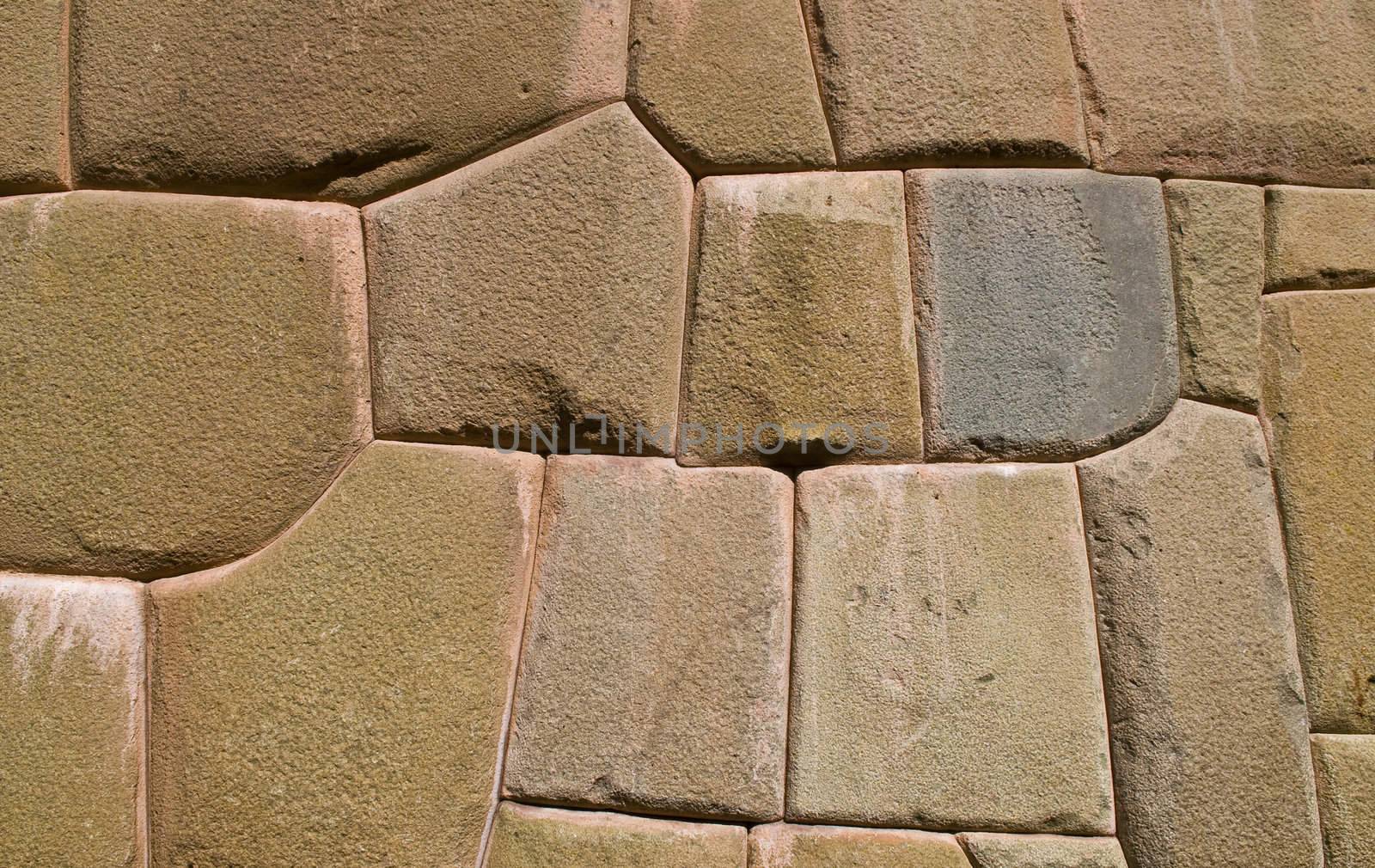 a details on one of the Inca walls in Cusco Peru