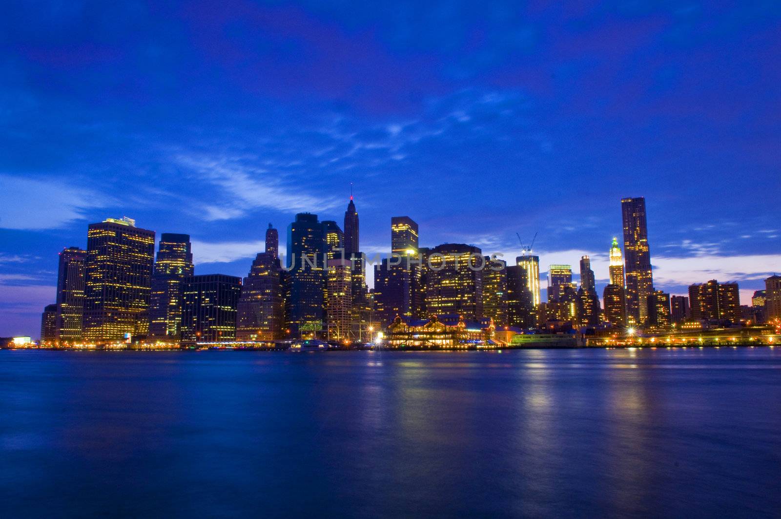 New York city skyline by night taken from Brooklyn