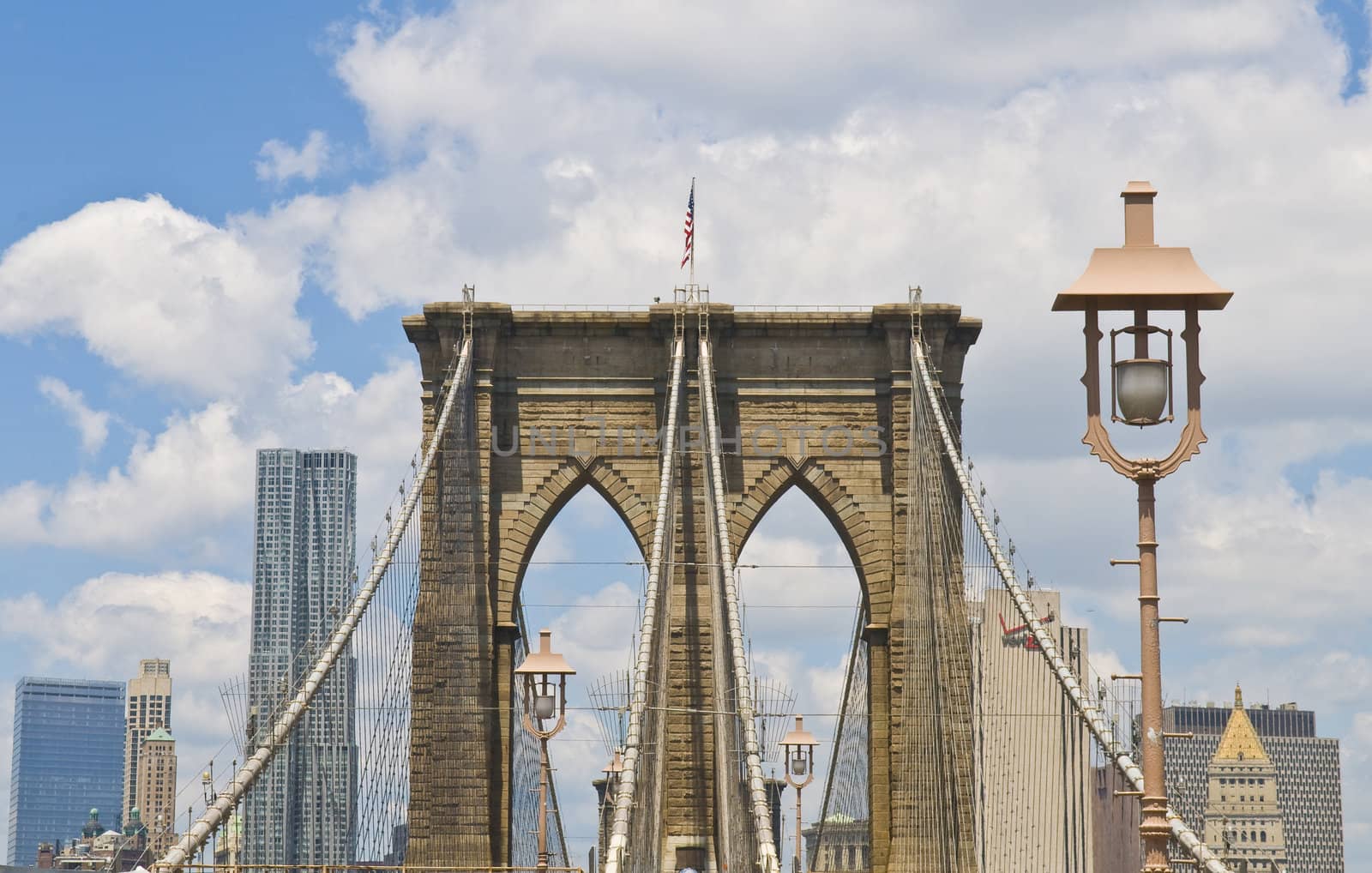 Architctural details of the Brooklyn bridge in New York city