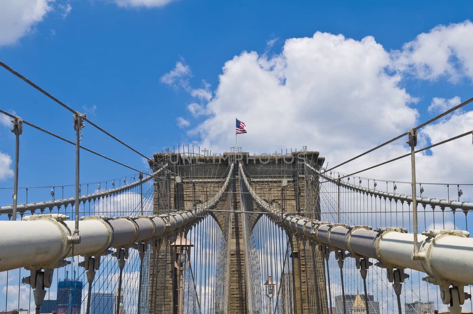 Architctural details of the Brooklyn bridge in New York city