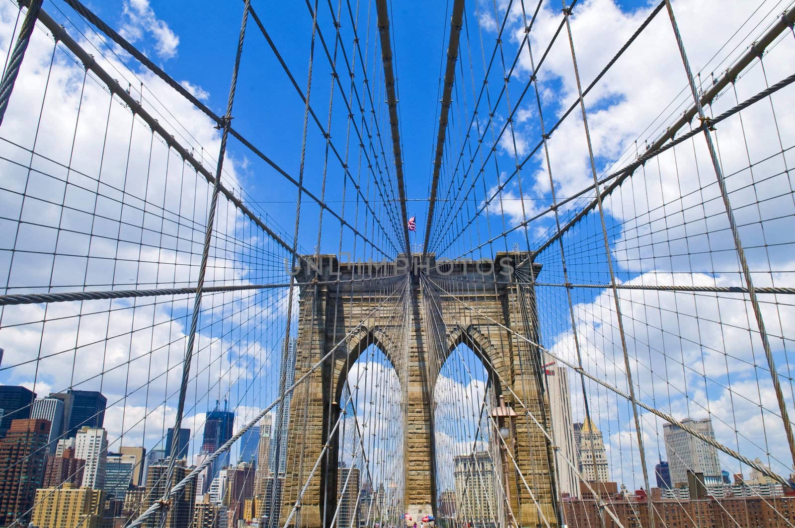 Architctural details of the Brooklyn bridge in New York city