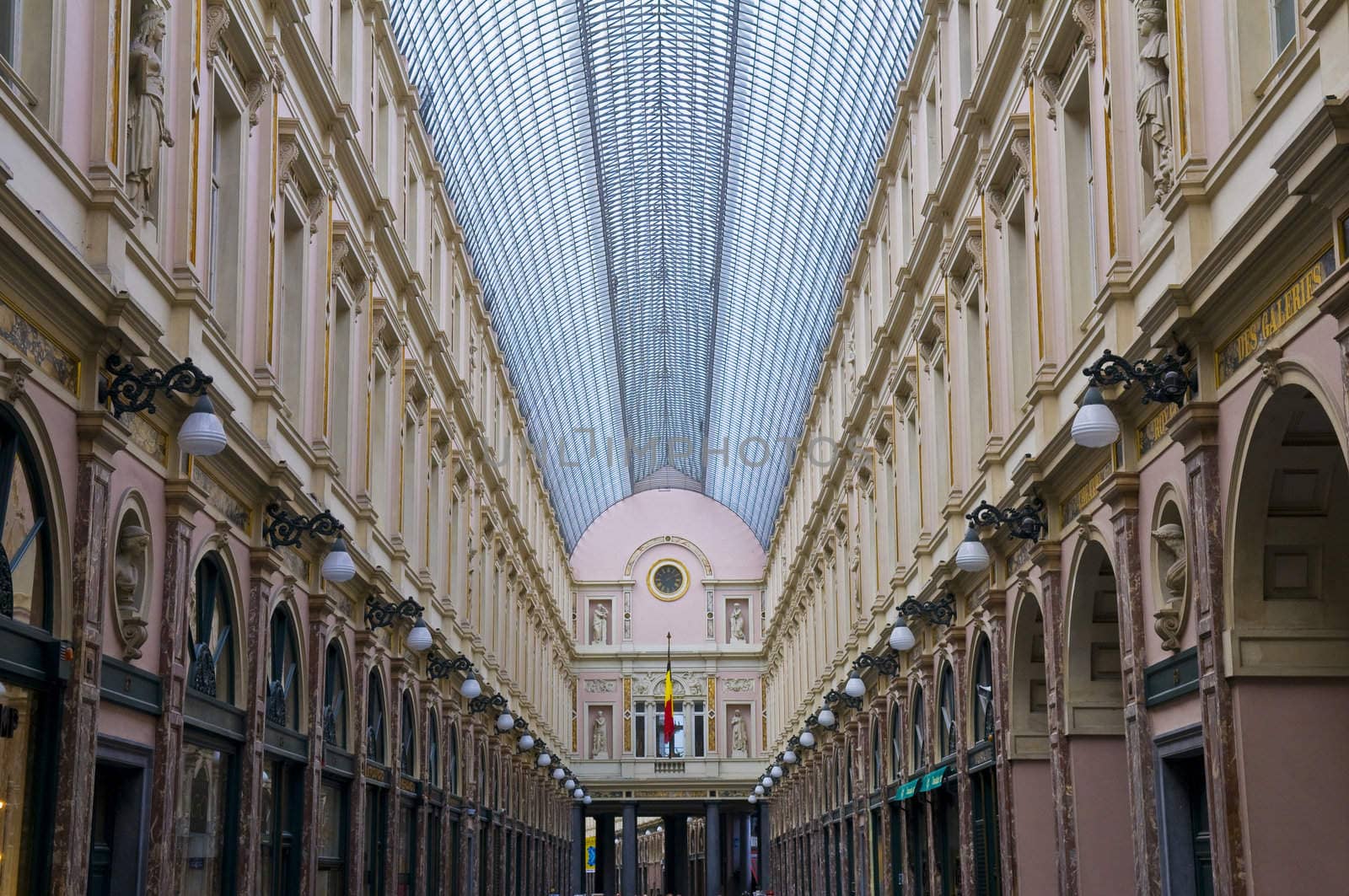 Ancient shopping center under glass roof in Brussels Belgium