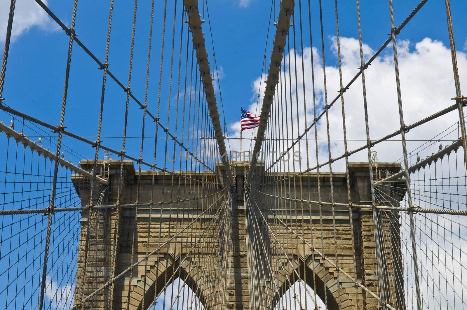 Architctural details of the Brooklyn bridge in New York city