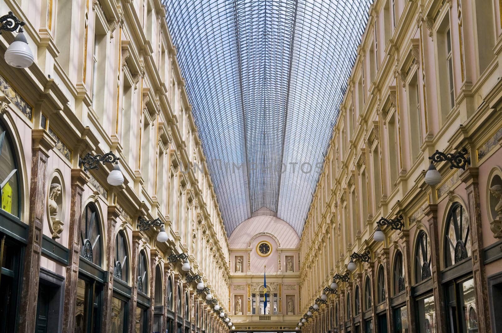 Ancient shopping center under glass roof in Brussels Belgium