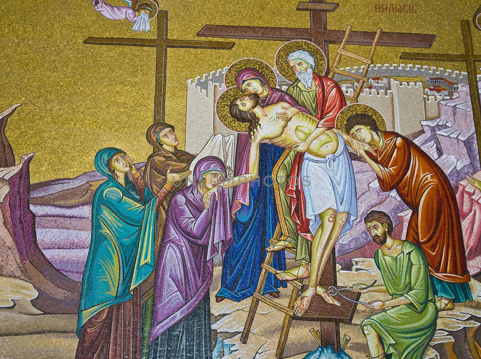 Interior wall of the church of the Holy sepulcher in Jerusalem , Israel