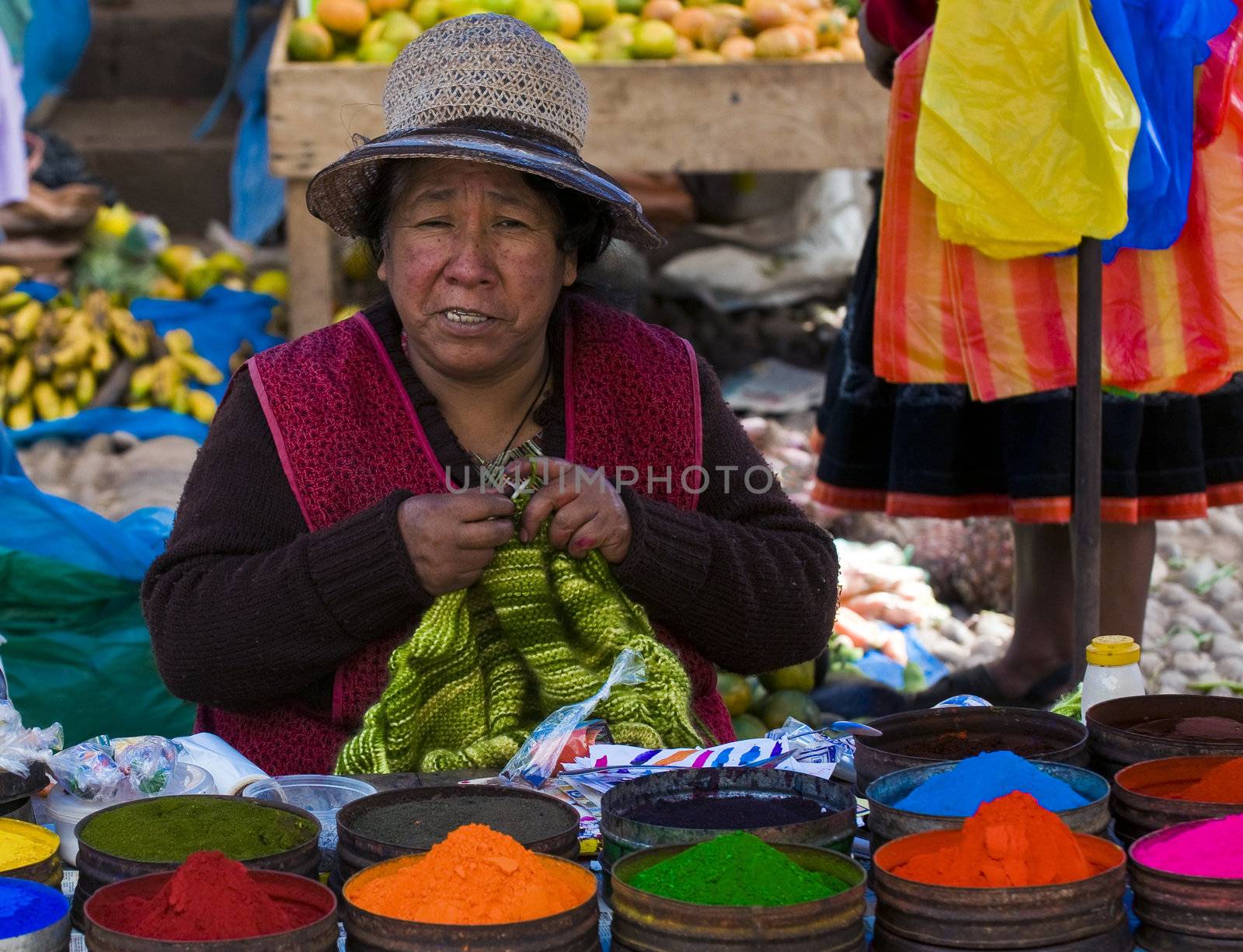 Cusco , Peru - May 27 : Peruvian woman in a market in Cusco Peru , May 27 2011