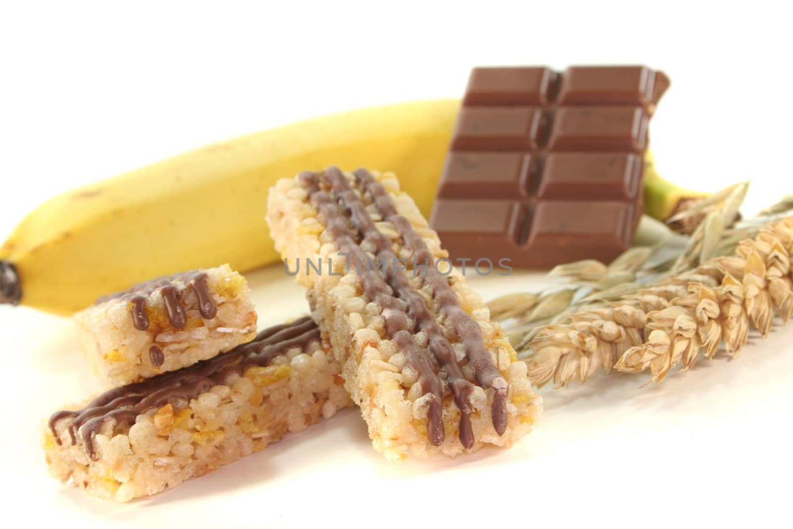 Chocolate banana cereal bar with chocolate and cereal