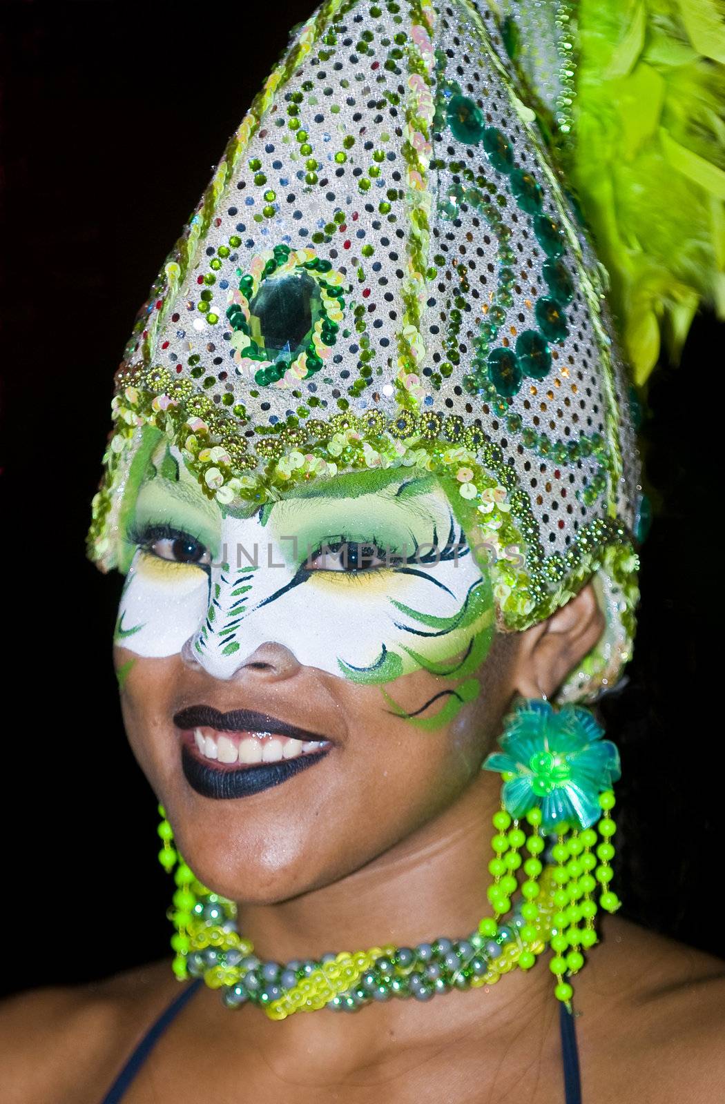 Catagena de Indias , Colombia - December 22 : Portrait of a colombian woman participant  in the celebration for the presentation of the new city symbol held in Cartagena de indias on December 22 2010