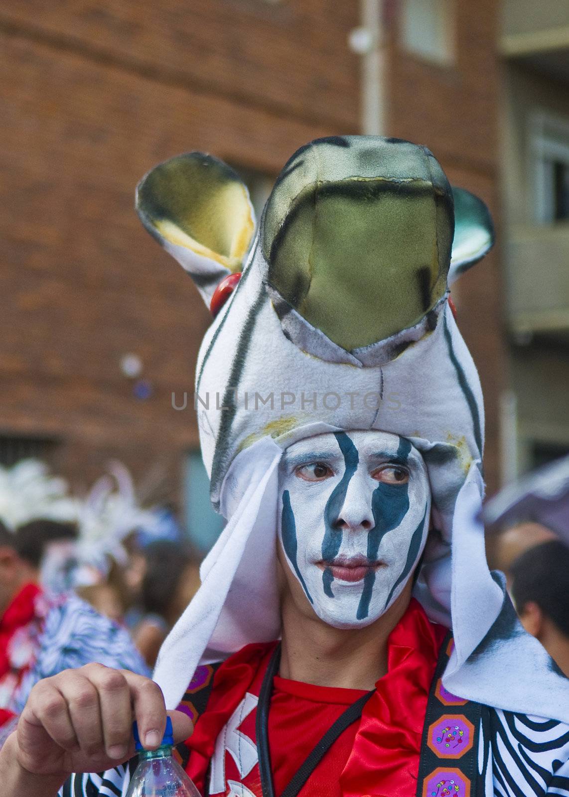 MONTEVIDEO, URUGUAY - FEBRUARY 05 2011 : A costumed carnaval participant in the annual national festival of Uruguay ,held in Montevideo Uruguay on February 05 2011 