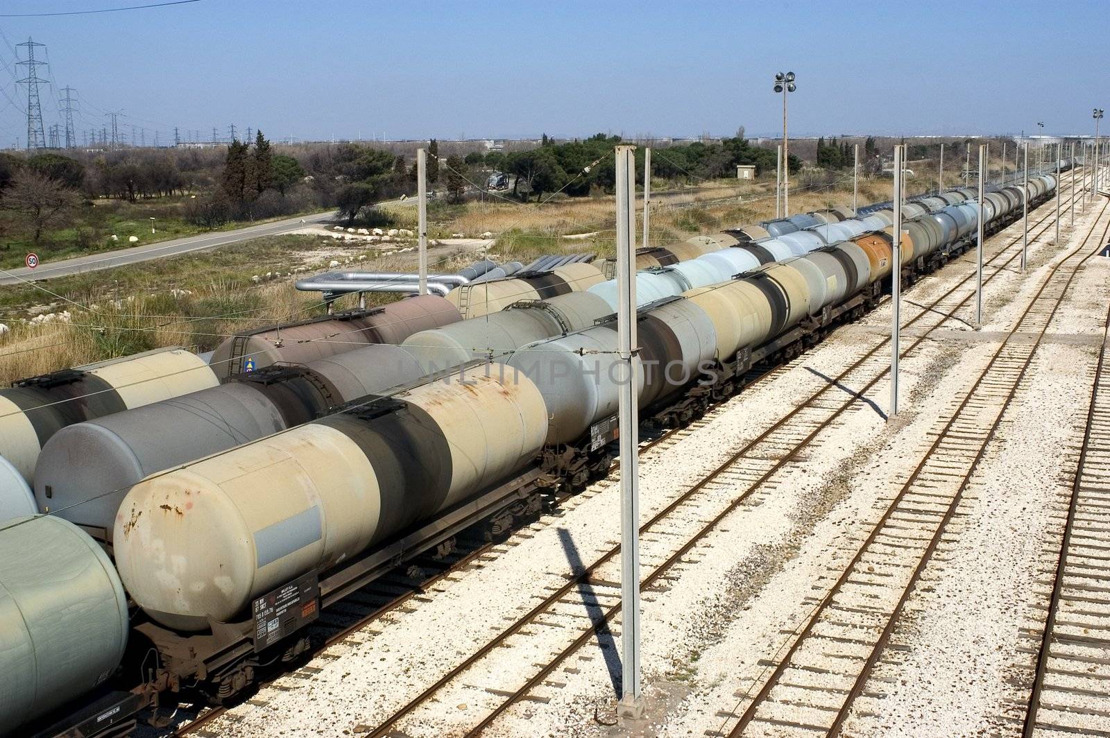 oil trains in the French industrial park of Fos on sea beside Marseille