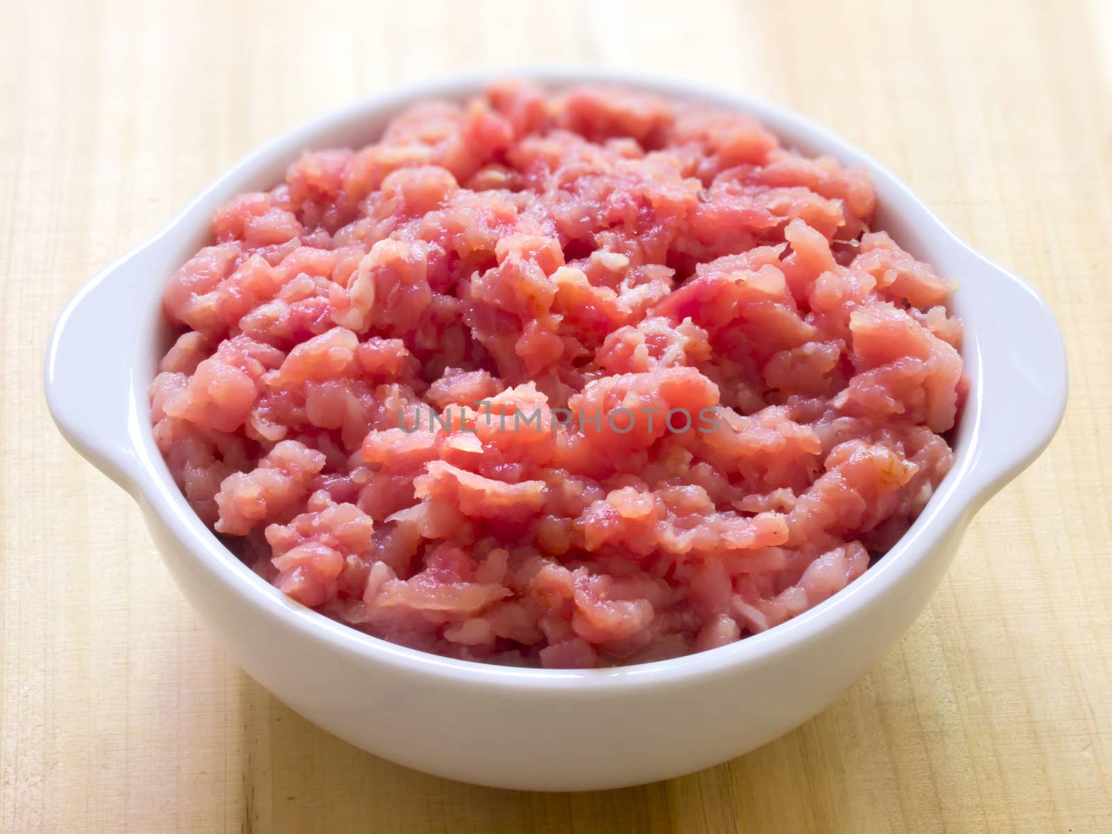 close up of bowl of minced pork