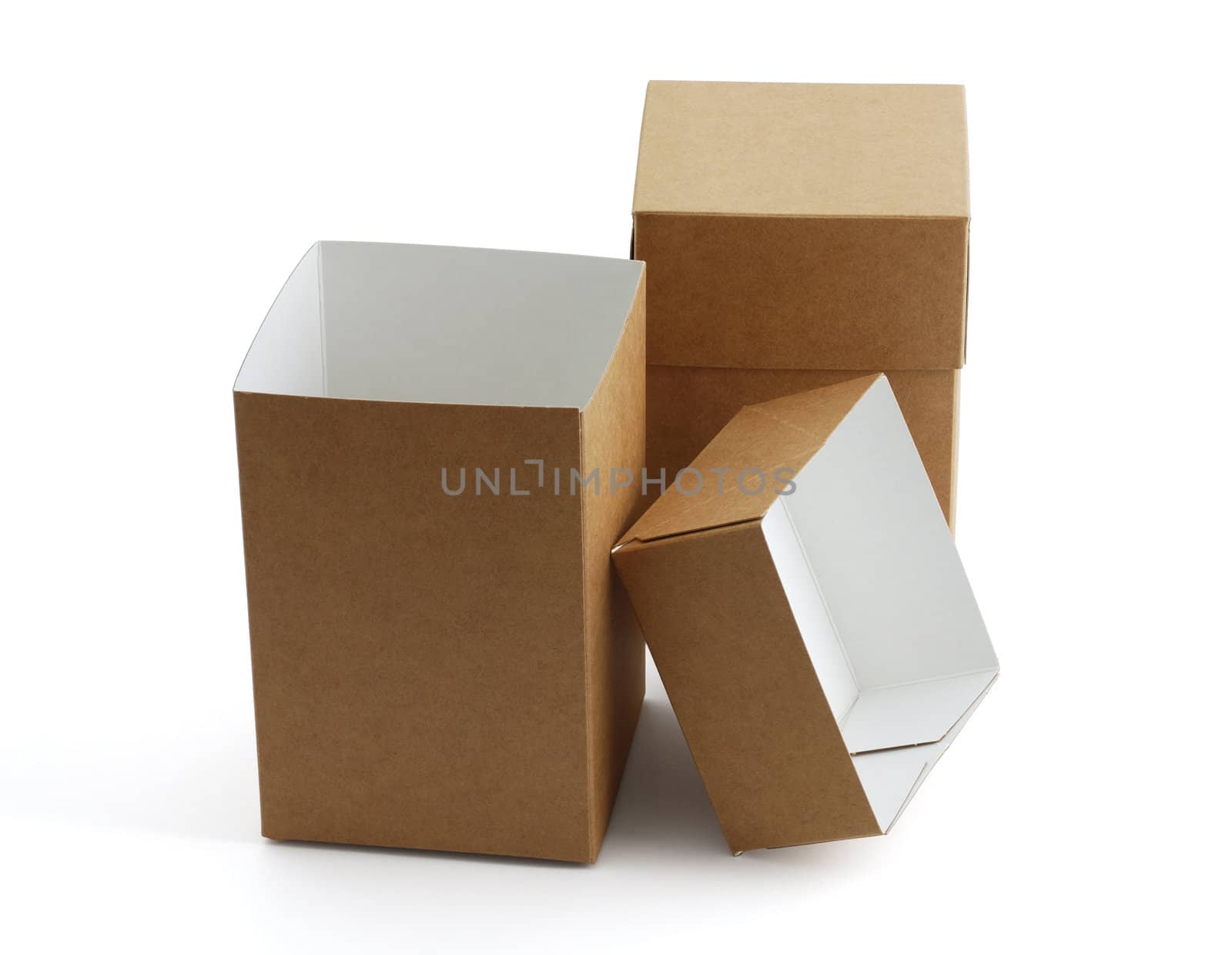 Two simple brown carton boxes on white background with shadow