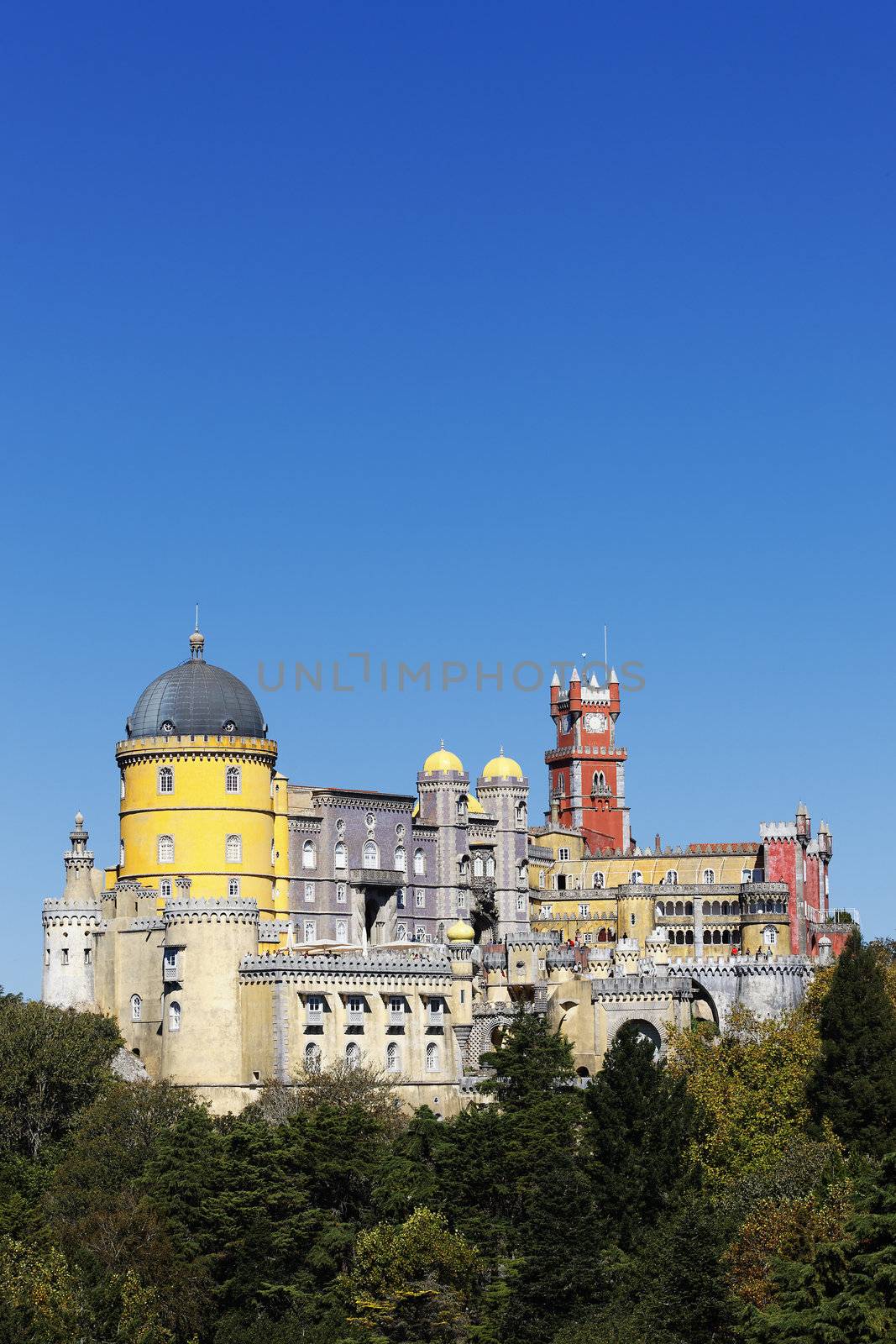 Pena National Palace in Sintra with blue sky, Portugal