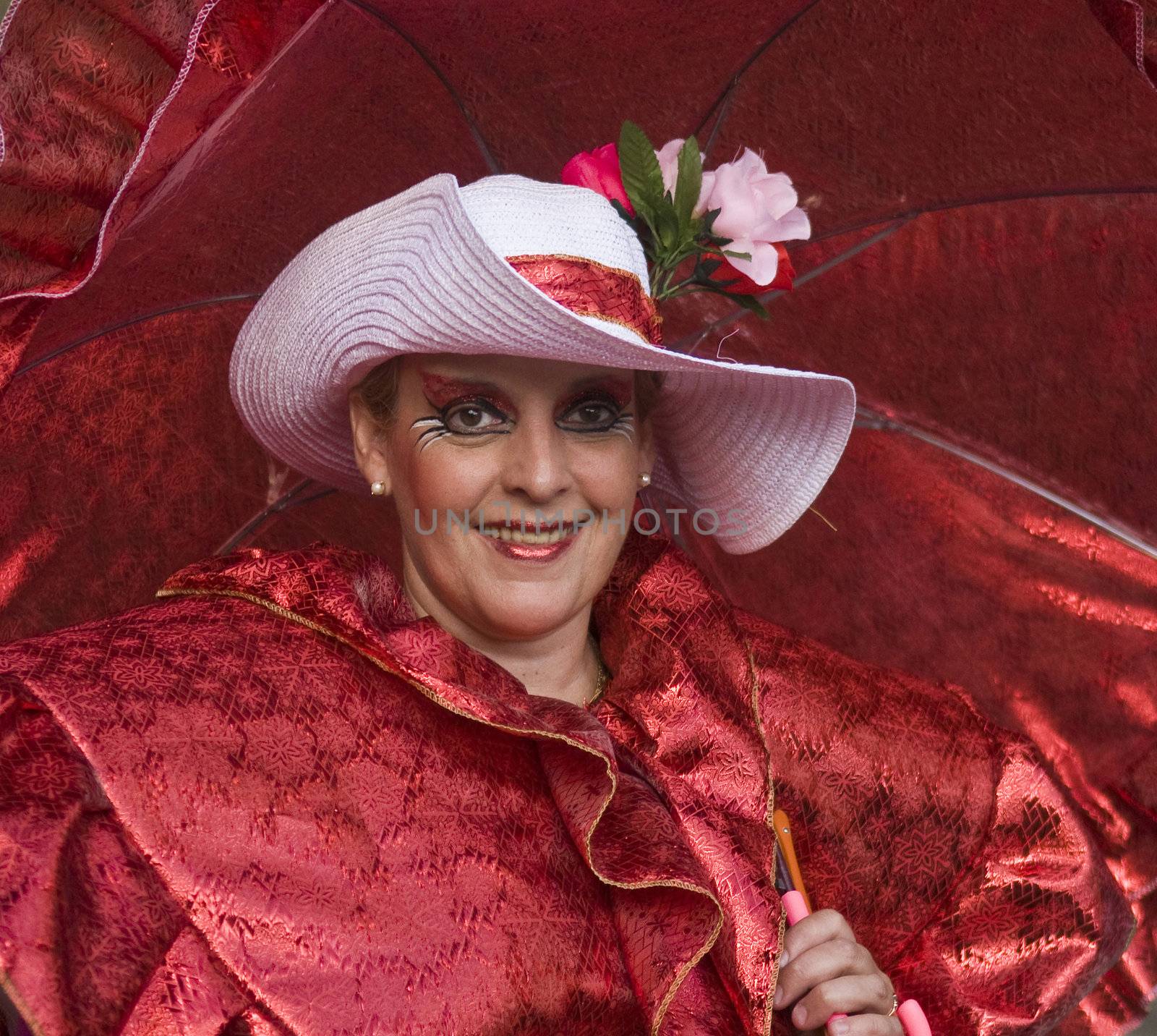 MONTEVIDEO, URUGUAY - FEBRUARY 05 2011 : A costumed carnaval participant in the annual national festival of Uruguay ,held in Montevideo Uruguay on February 05 2011 