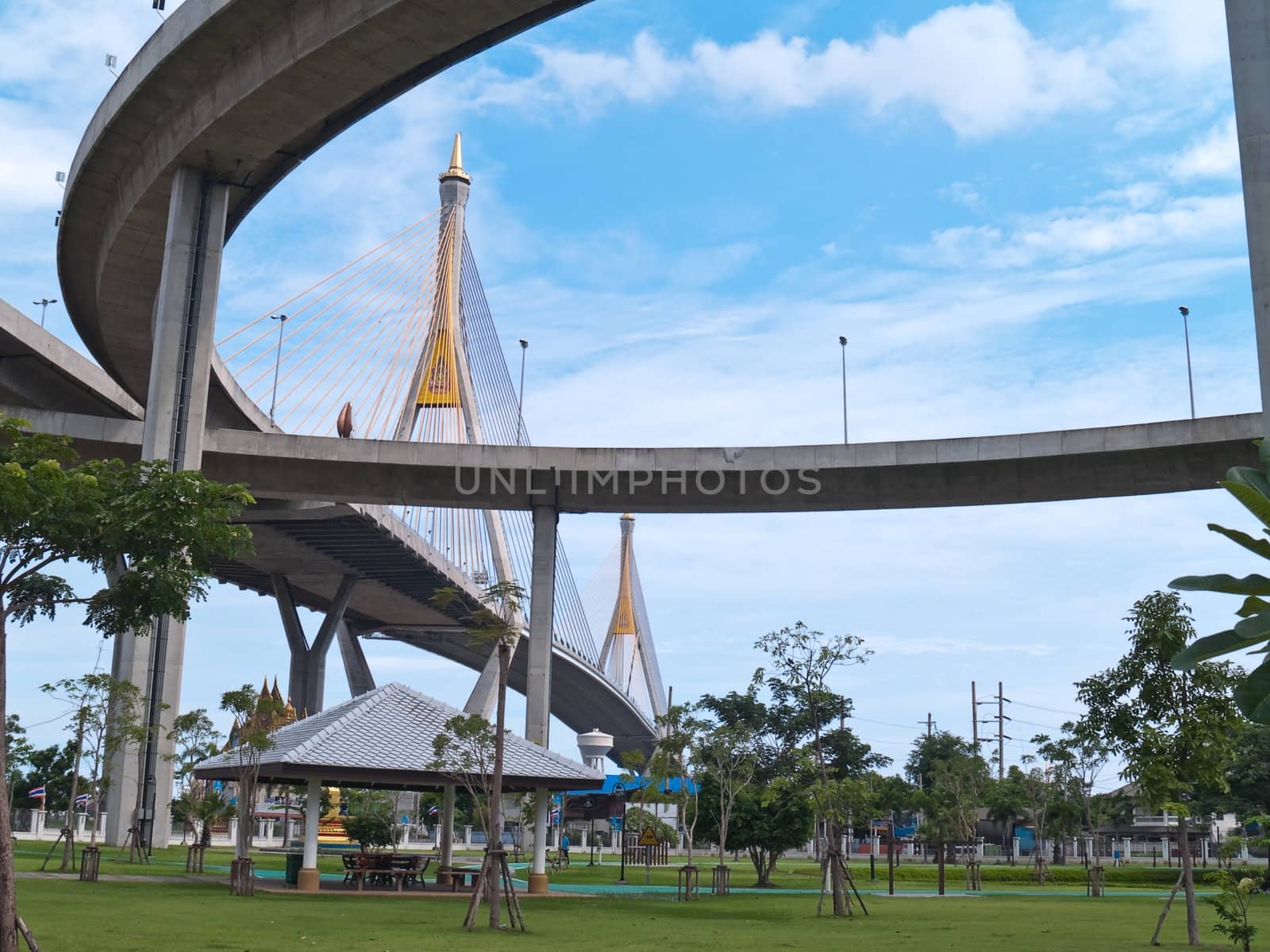 Bhumibol Bridge also casually call as Industrial Ring Road Bridge, Samut Prakarn,Thailand