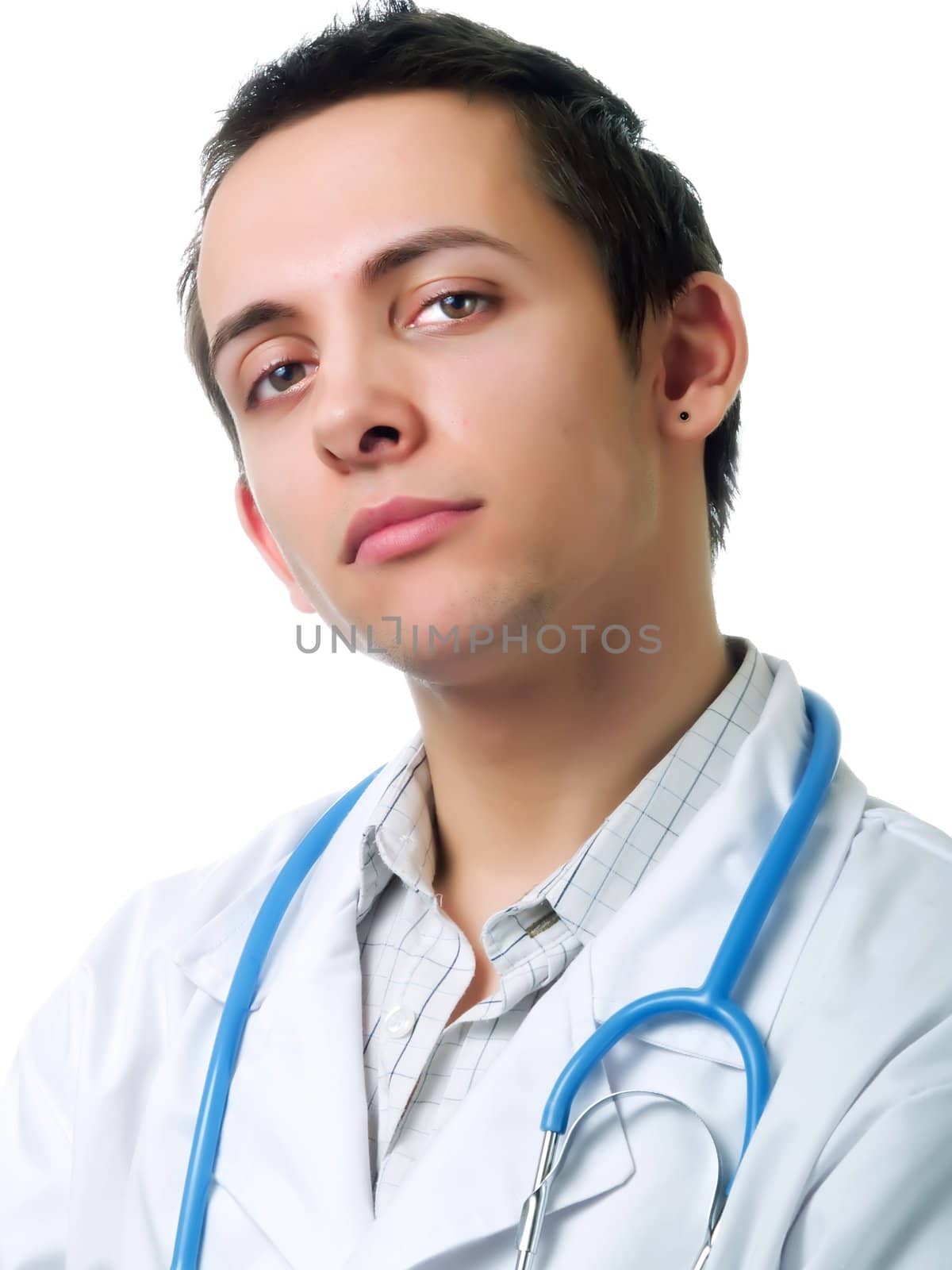 Happy young doctor with a stethoscope