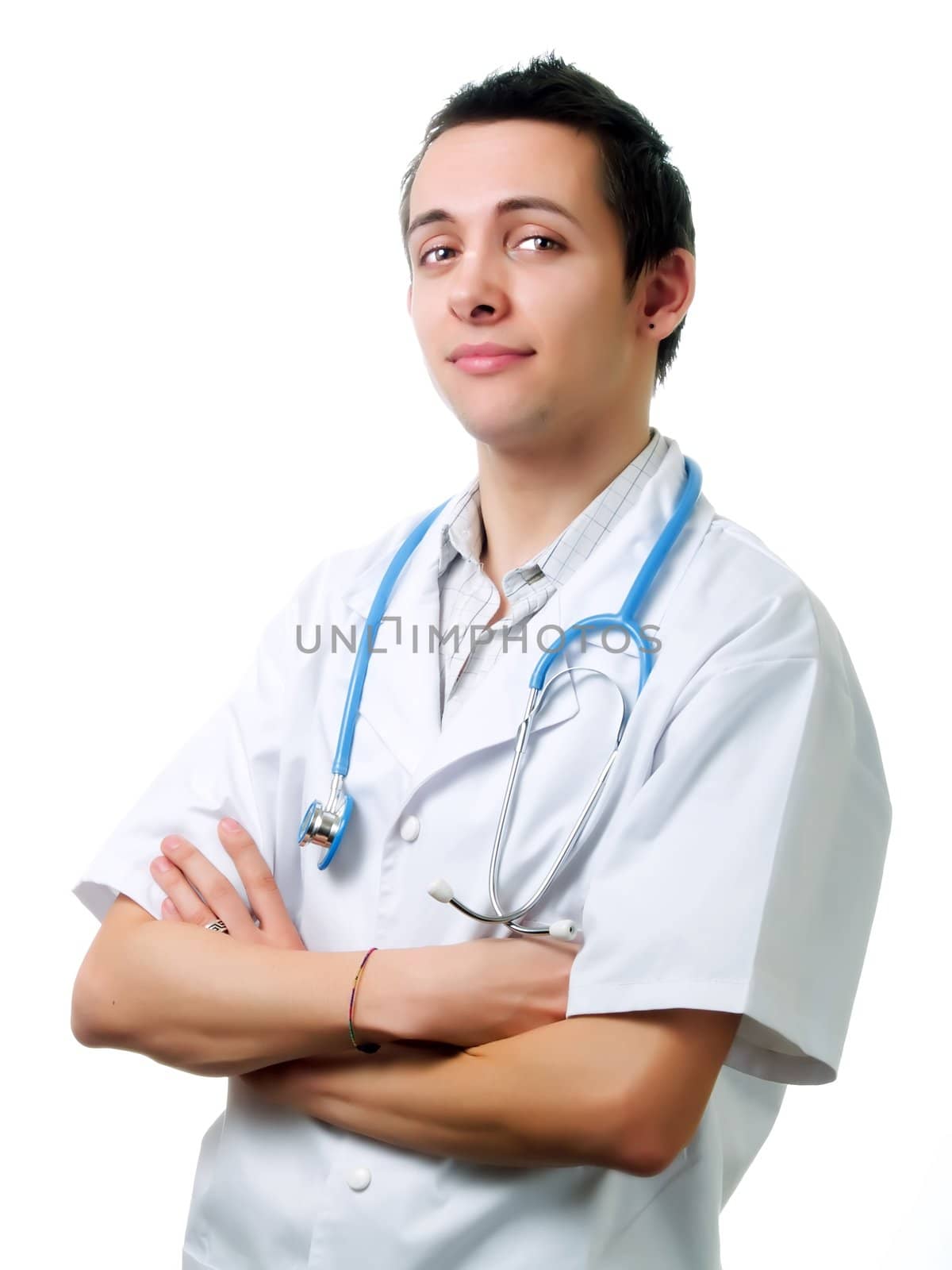 Happy young doctor with a stethoscope