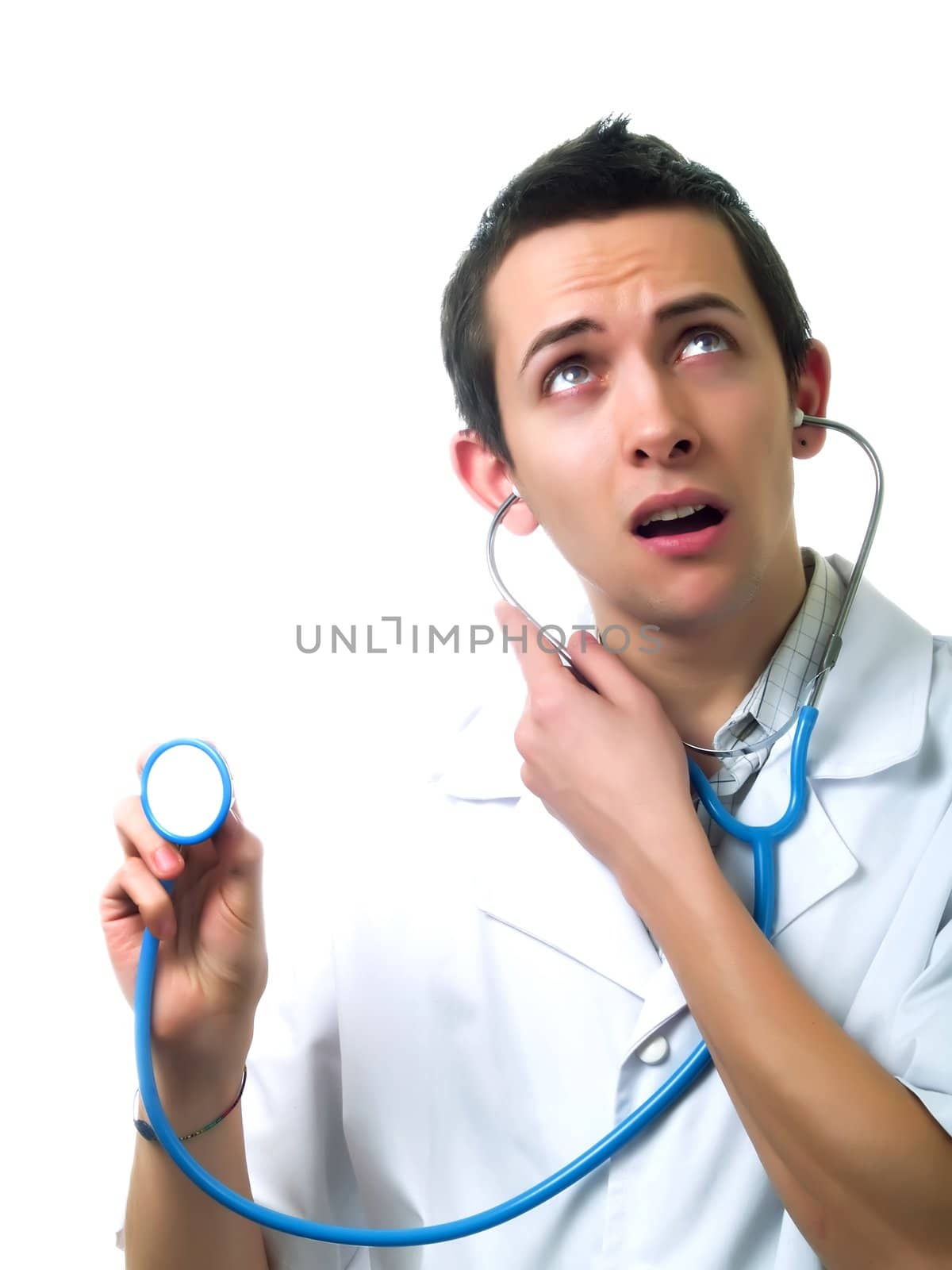 Young doctor using a stethoscope