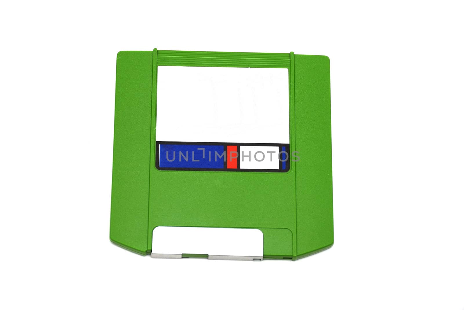 Green floppy disc isolated on a white back ground