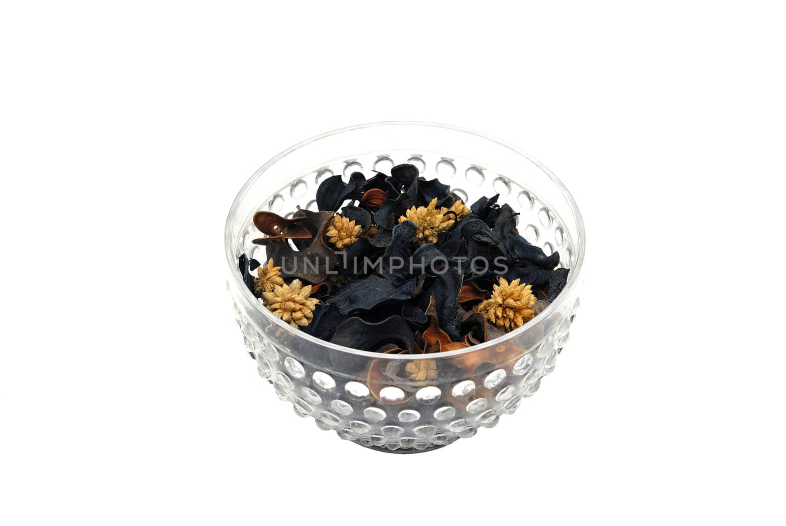 A bowl of potpurri isolated on a white back ground