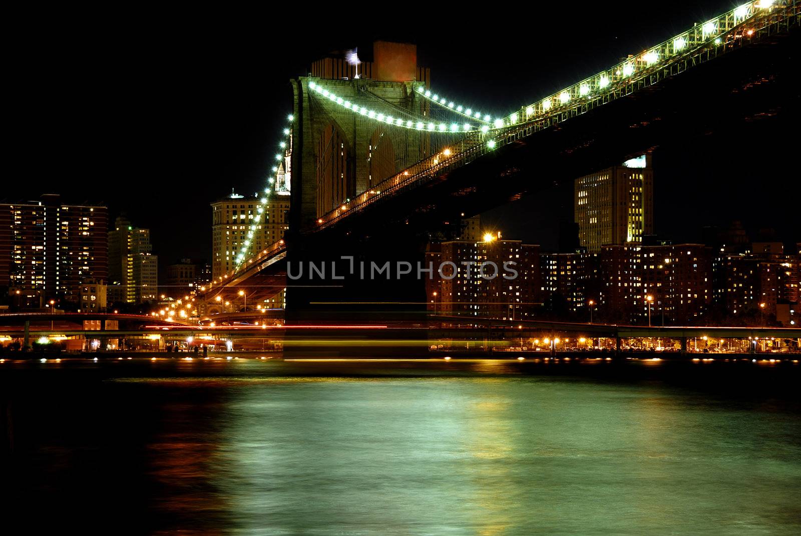 New Yourk skyline and bridge at night time