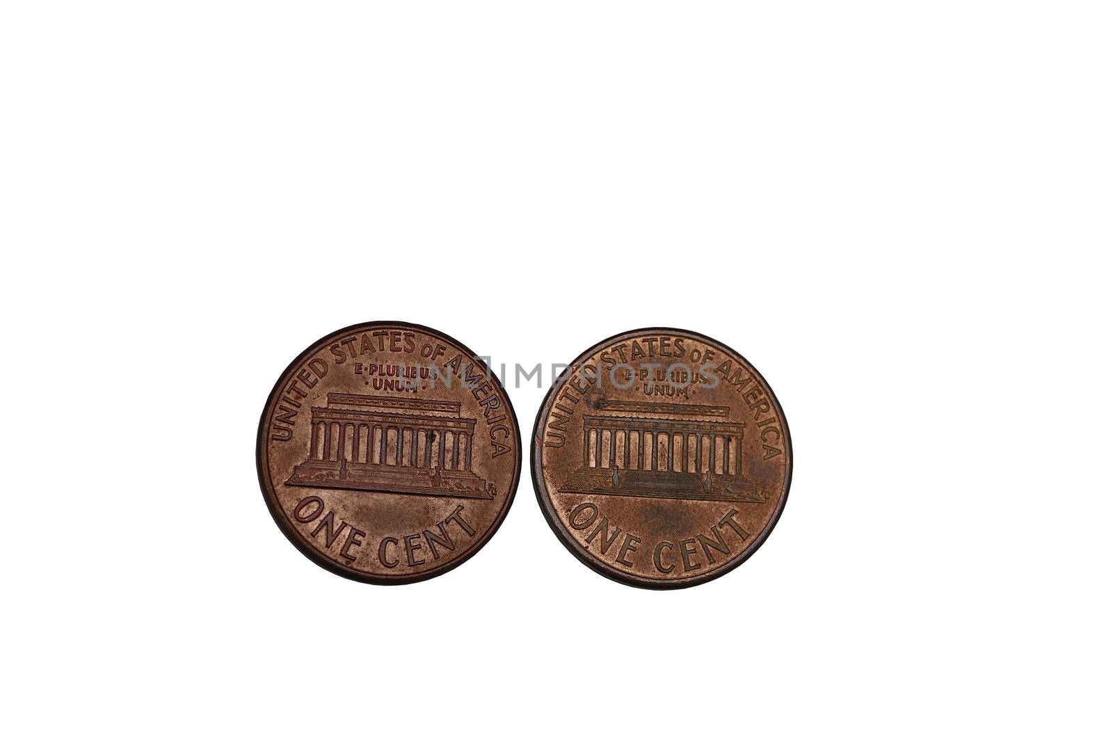Two pennies isolated on a white back ground conceptof idea