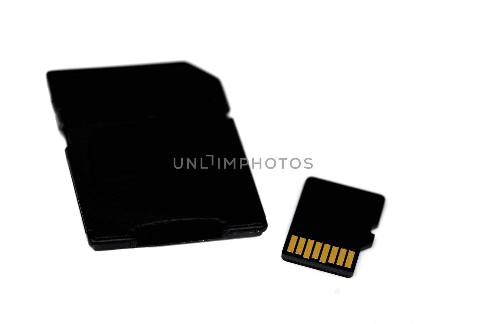 Memory card and adapter isolated on a white background