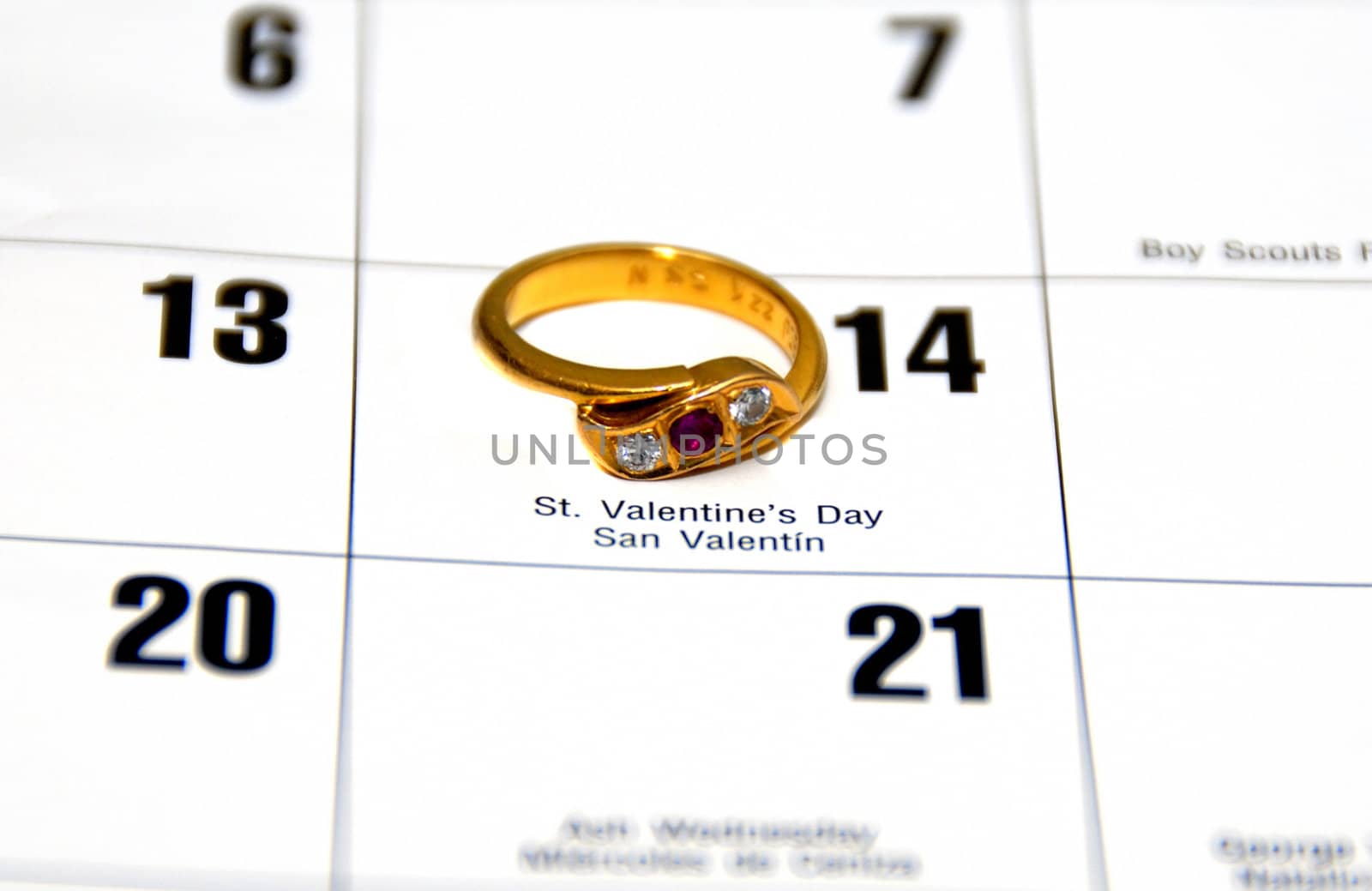 Calendar and ring concept of valentine day