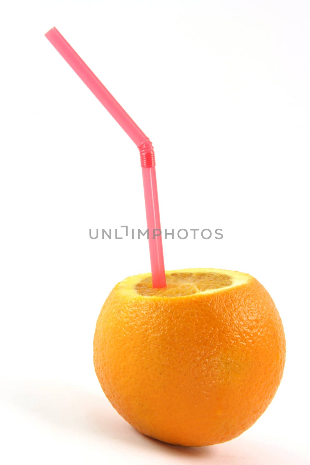 orange with straw inside isolated on white background