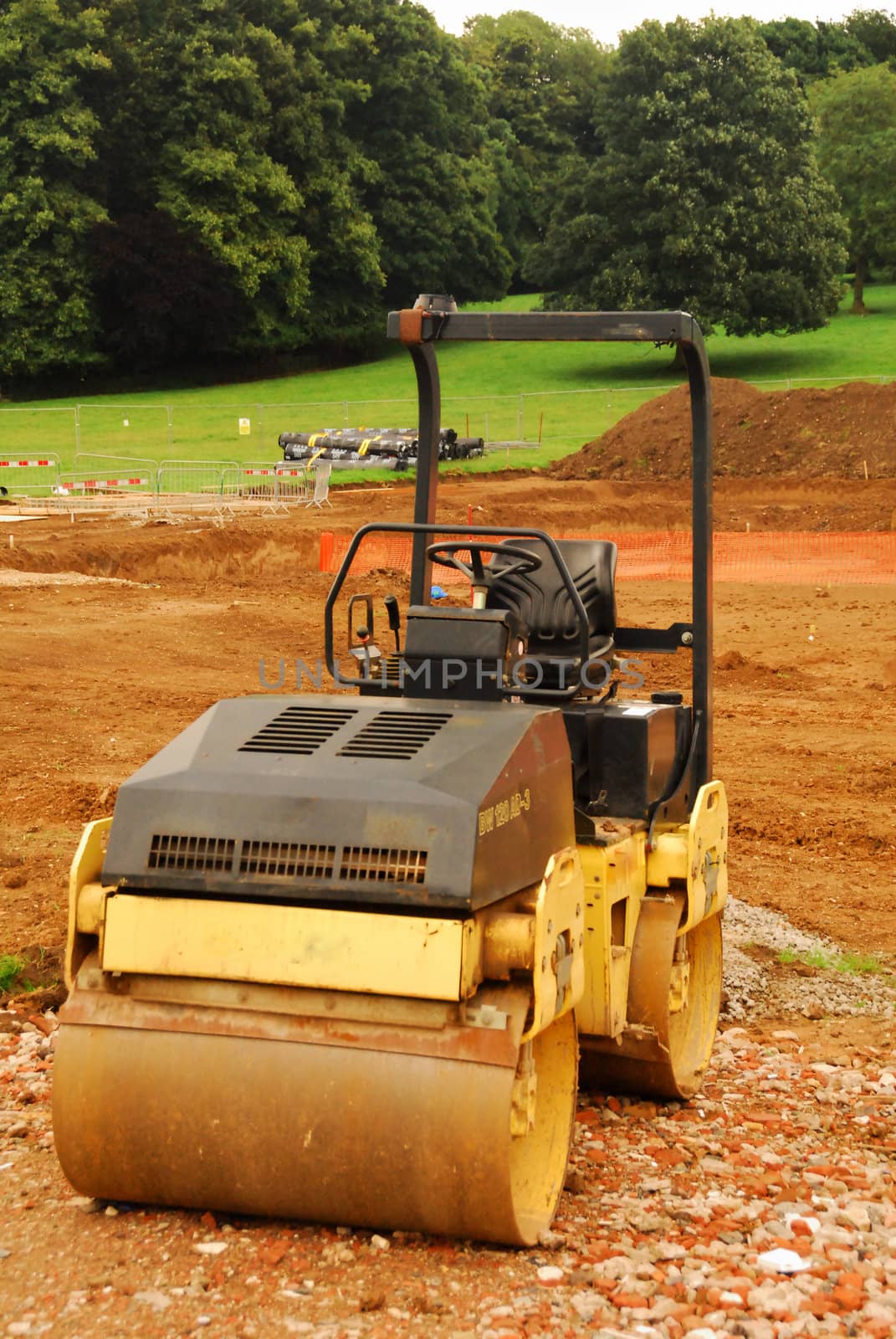 Yellow roller during the break at work is being left on site.